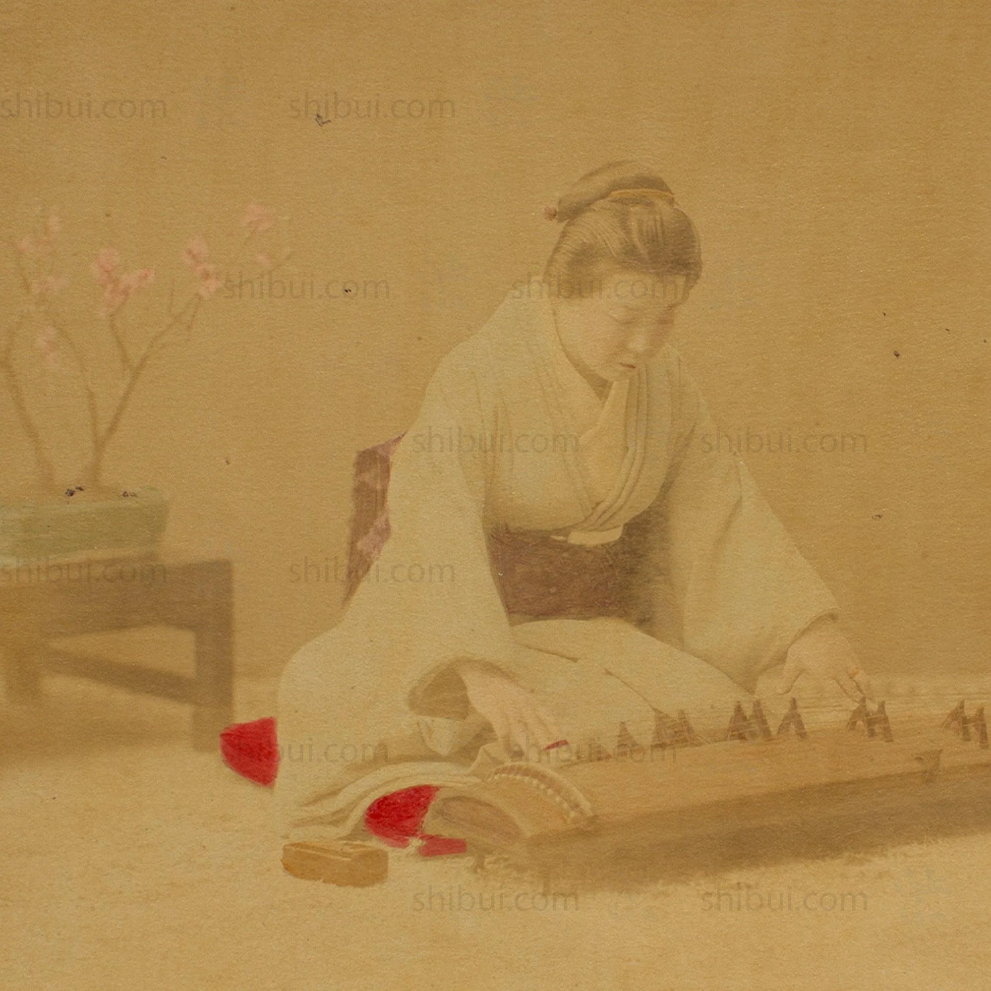 Hand Tinted Albumen of a Koto Player | Antique Japanese Photograph - Image 3