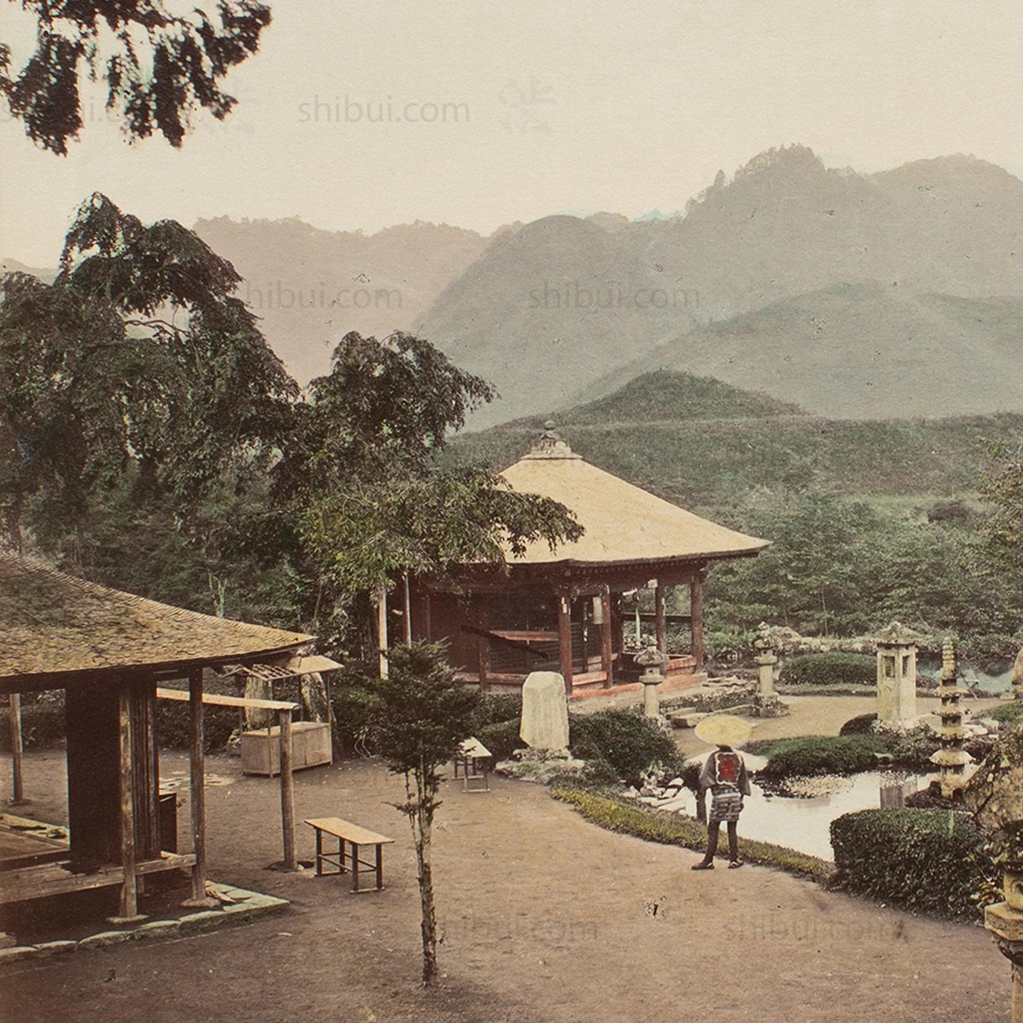 Hand Tinted Albumen of Dainichido Gardens | Antique Japanese Photograph - Image 3