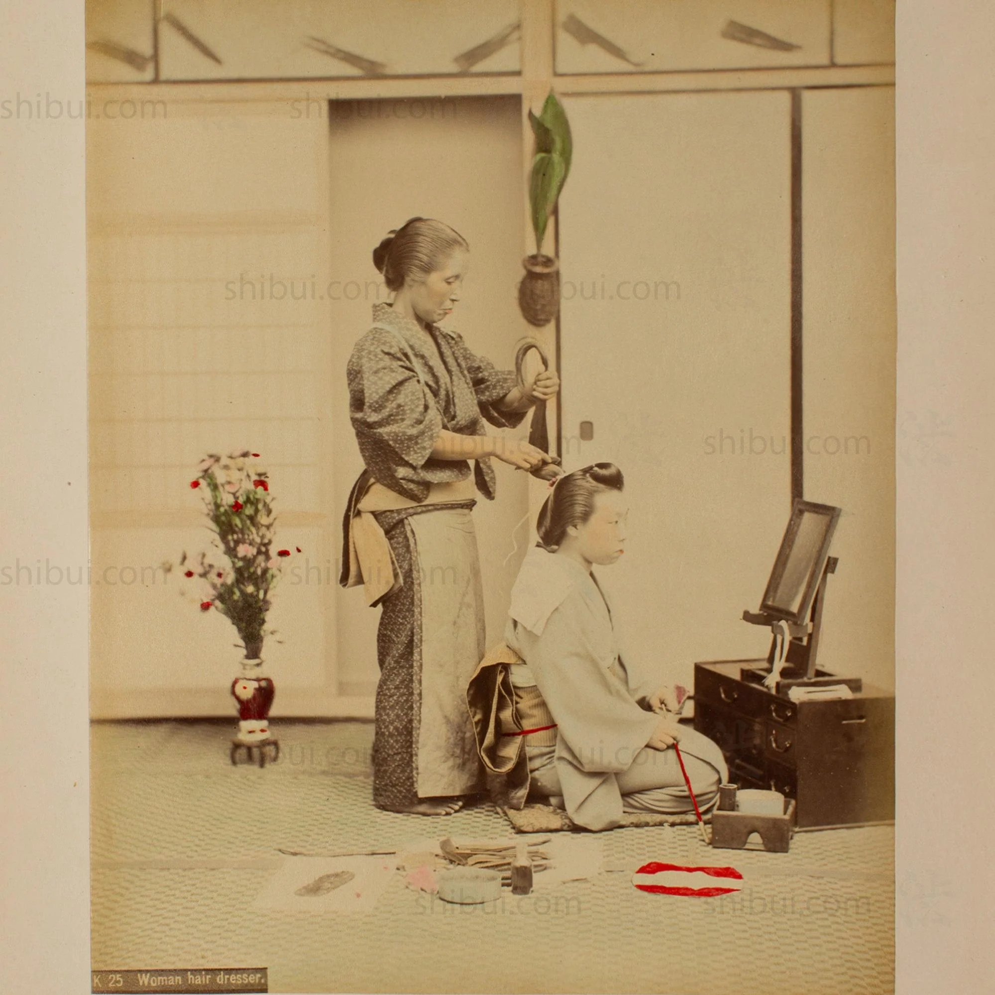 Hand Tinted Albumen of Female Hairdresser | Antique Japanese Photograph - Image 2