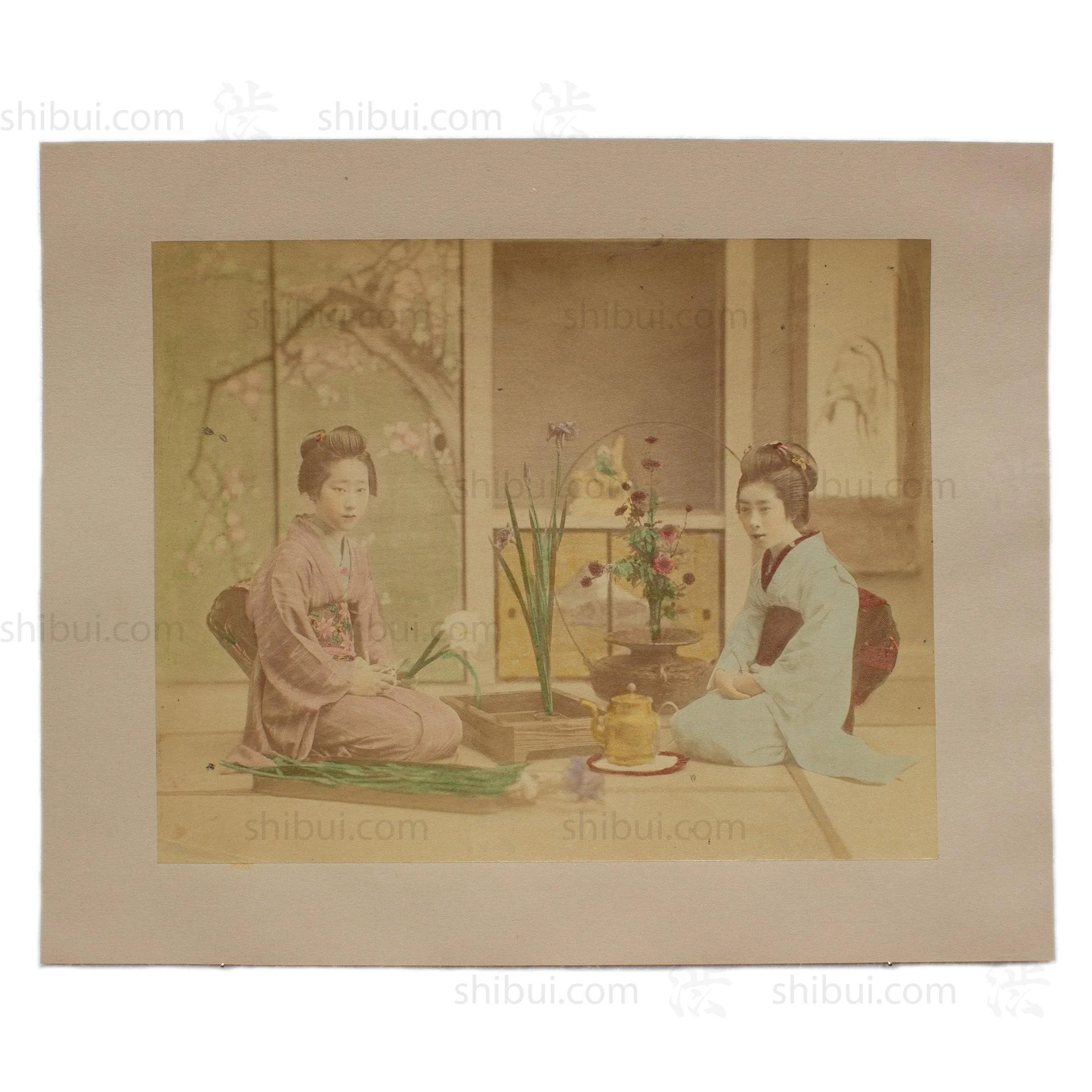 Hand Tinted Albumen of Ikebana  Flower Arranging | Antique Japanese Photograph