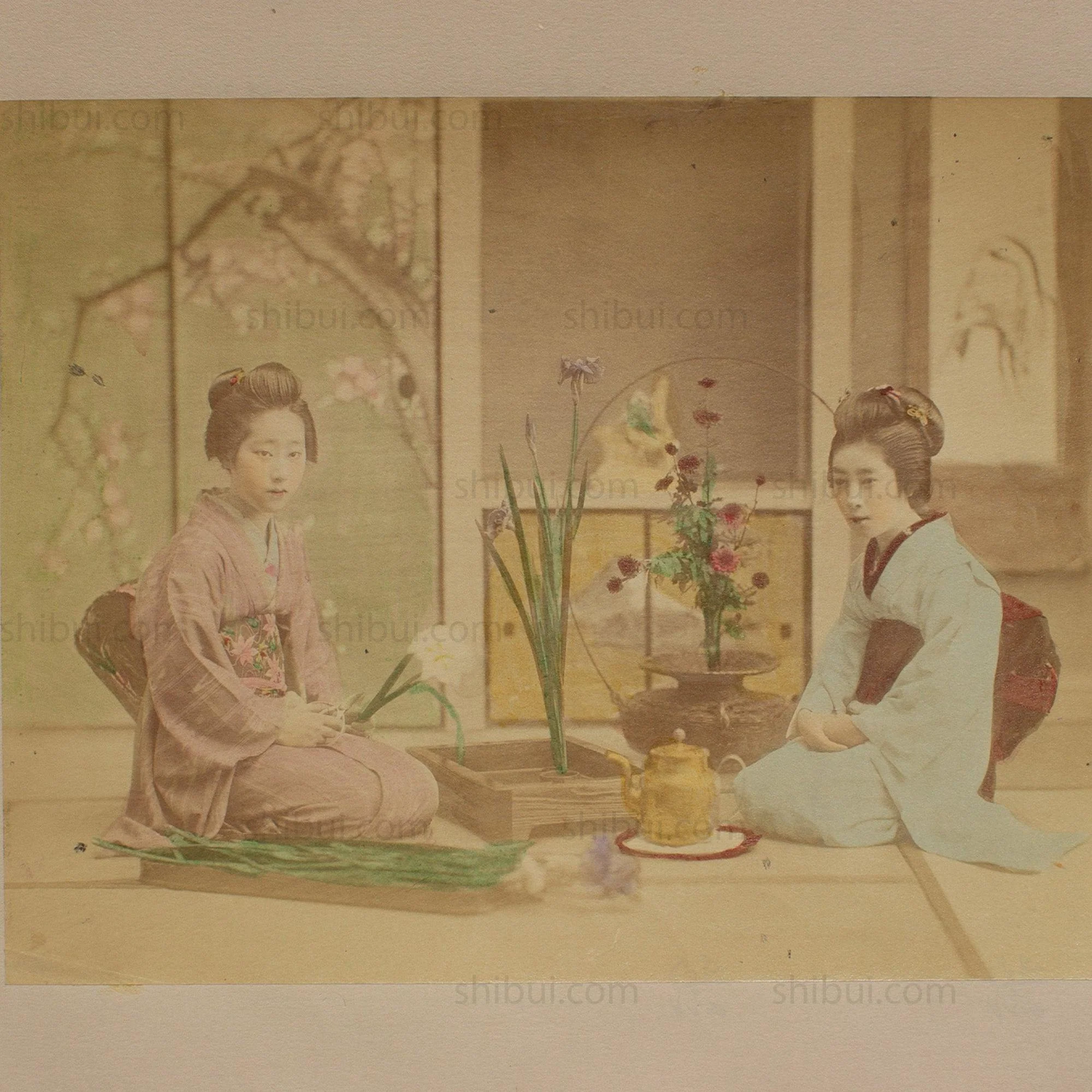 Hand Tinted Albumen of Ikebana  Flower Arranging | Antique Japanese Photograph - Image 3