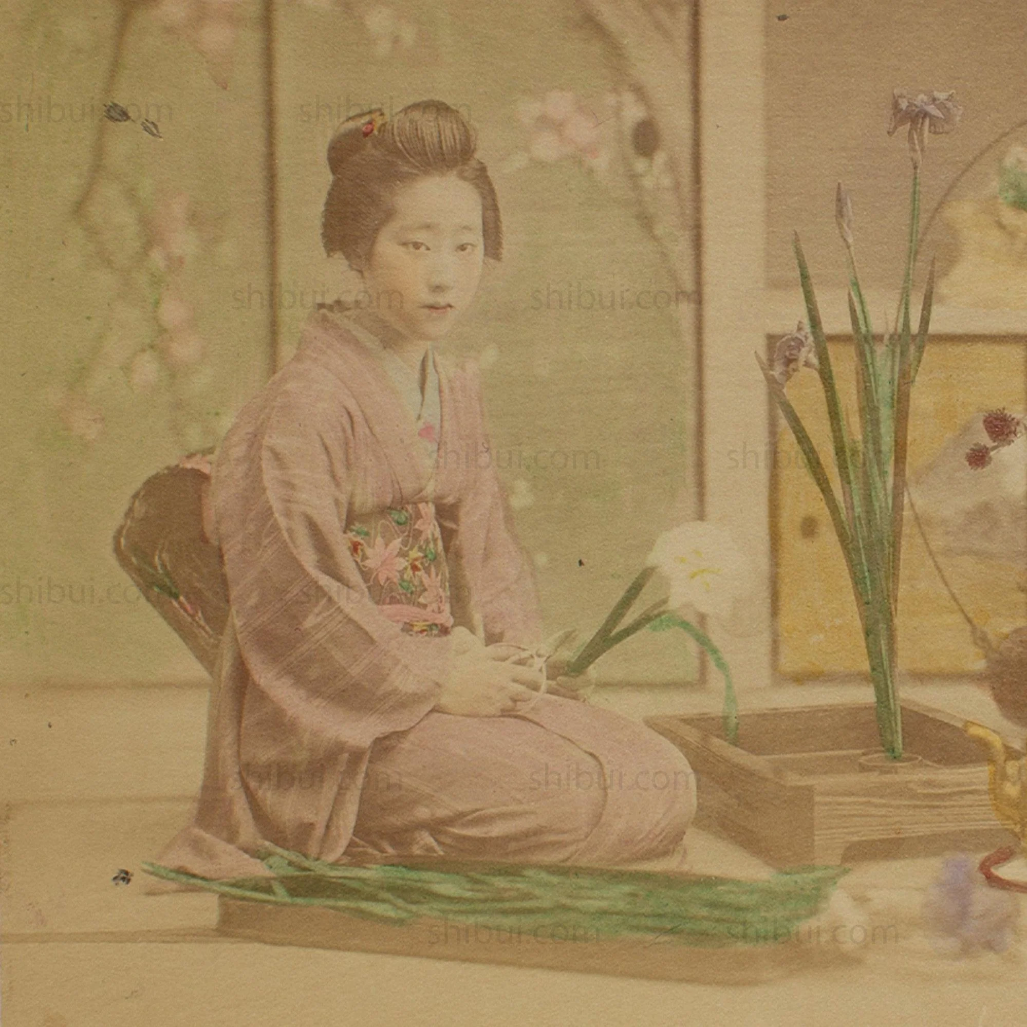 Hand Tinted Albumen of Ikebana  Flower Arranging | Antique Japanese Photograph - Image 4