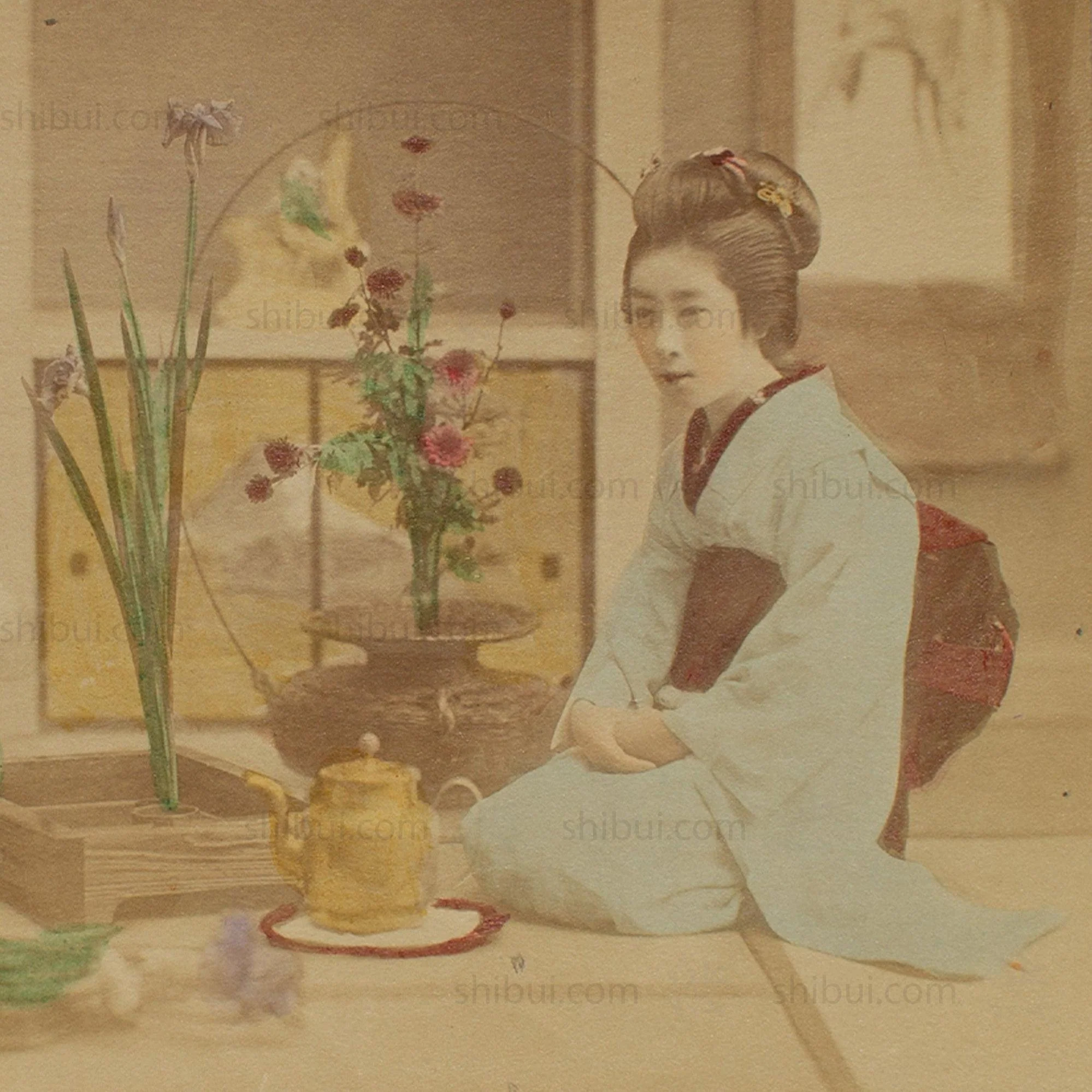 Hand Tinted Albumen of Ikebana  Flower Arranging | Antique Japanese Photograph - Image 5