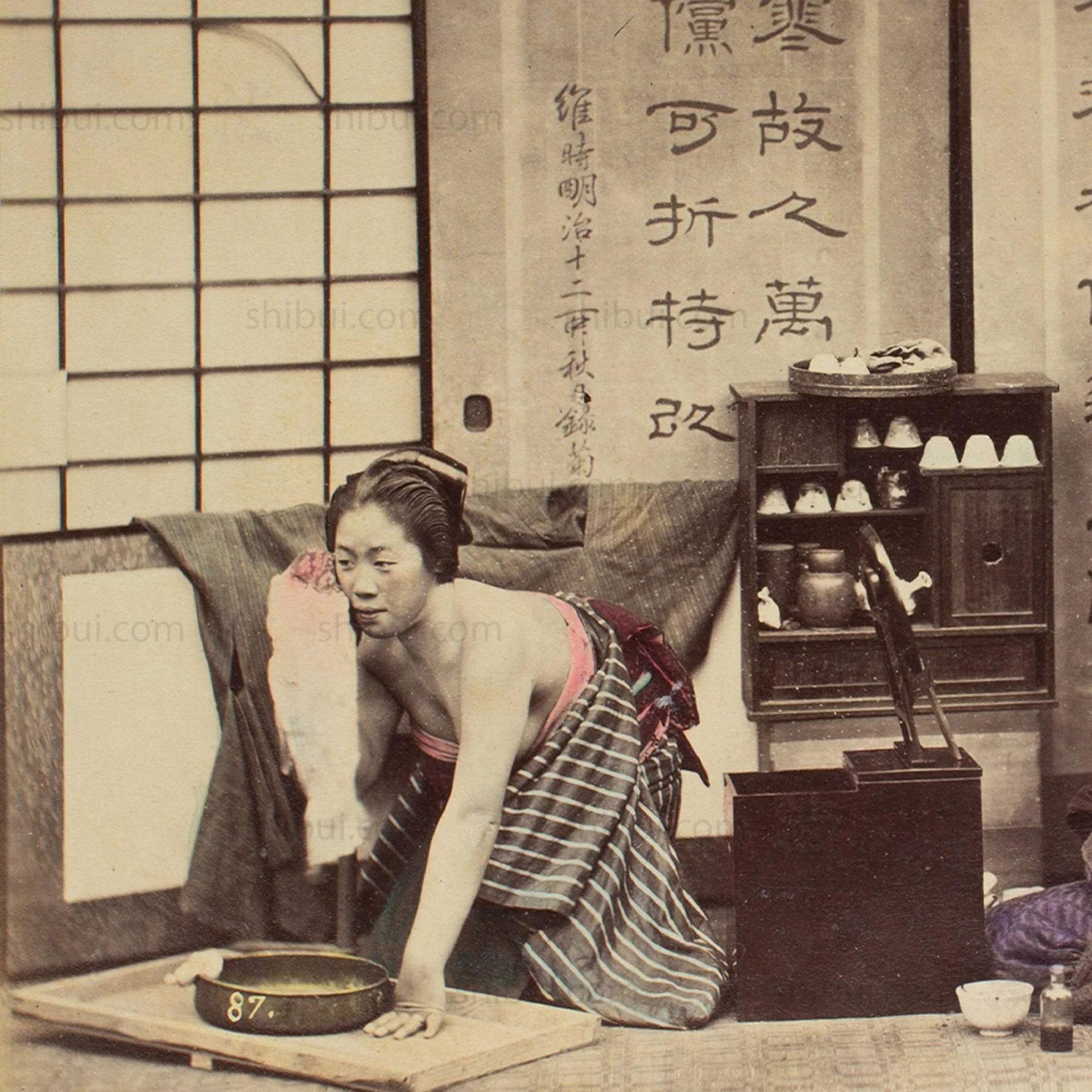 Hand Tinted Albumen of Girl's Hairdresser | Antique Japanese Photograph - Image 3