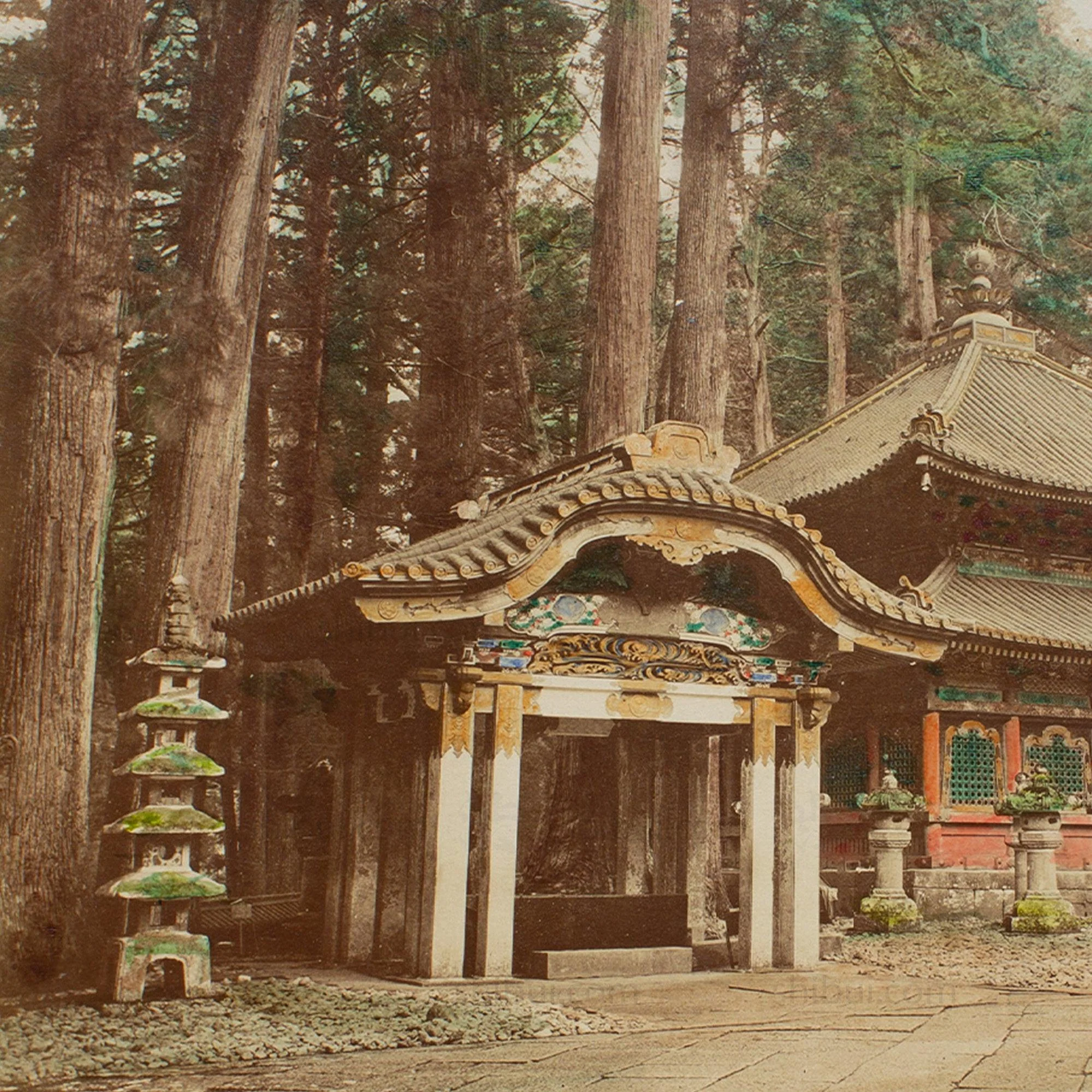 Hand Tinted Albumen of Chōzuya & Torii | Antique Japanese Photograph - Image 3