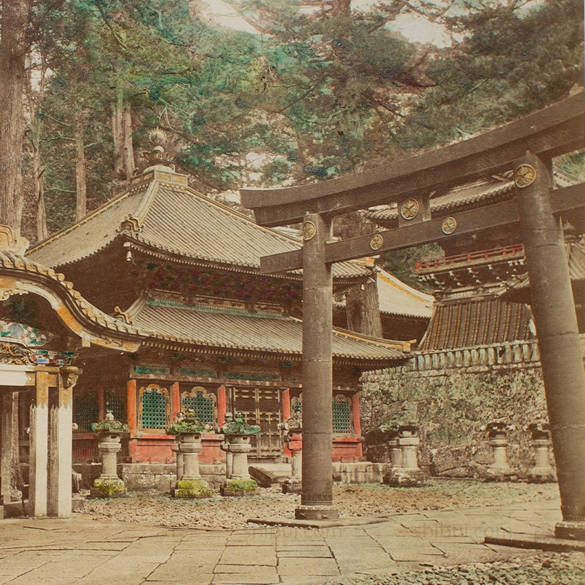 Hand Tinted Albumen of Chōzuya & Torii | Antique Japanese Photograph - Image 4