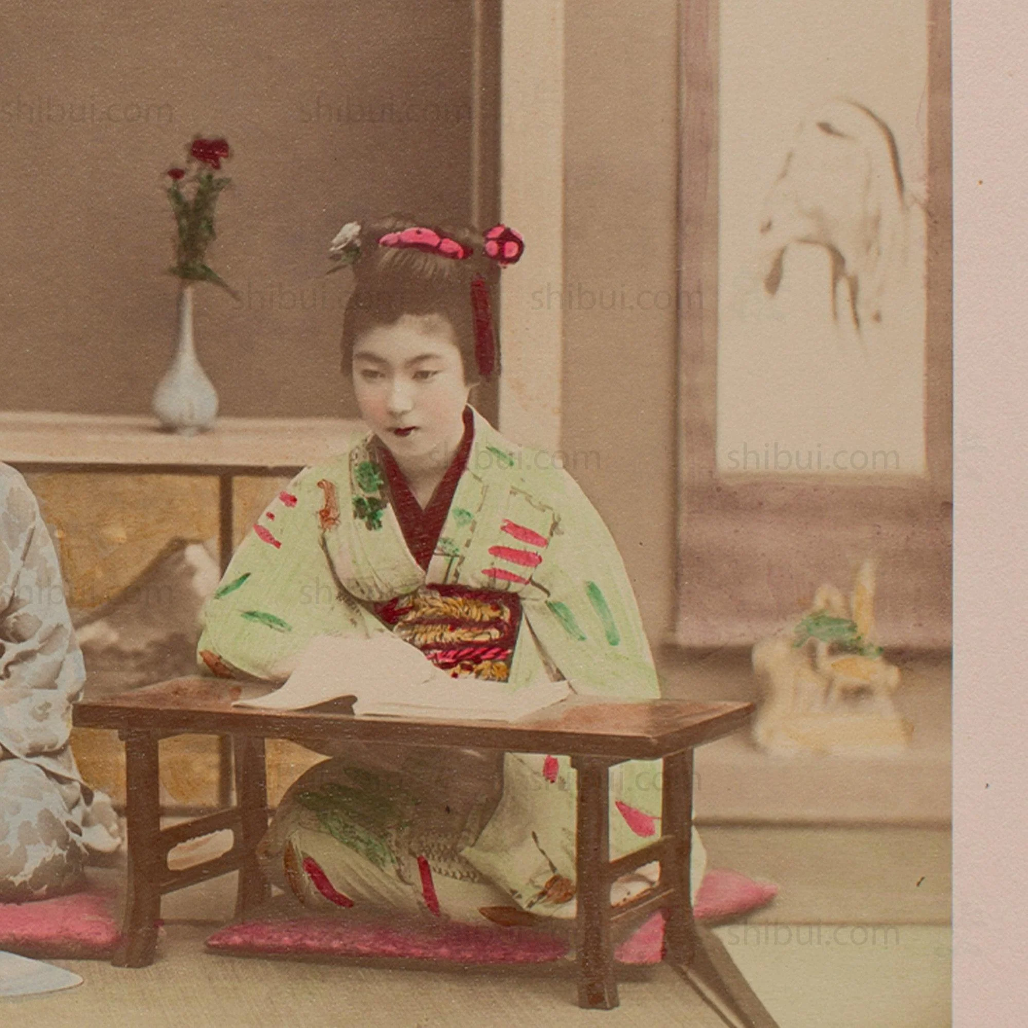 Hand Tinted Albumen of Music Lesson | Antique Japanese Photograph - Image 4
