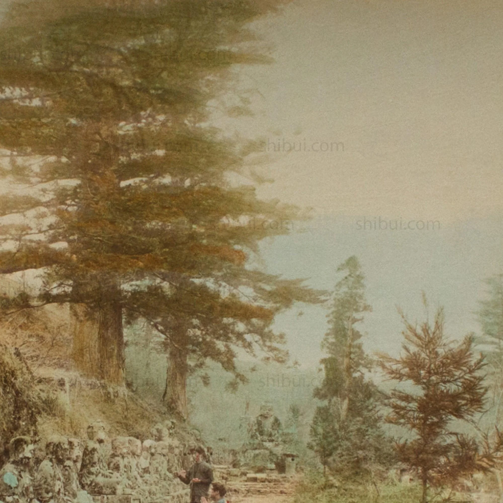 Hand Tinted Antique Japanese Albumen Photo of Kanmangafuchi Jizo Statues - Image 3