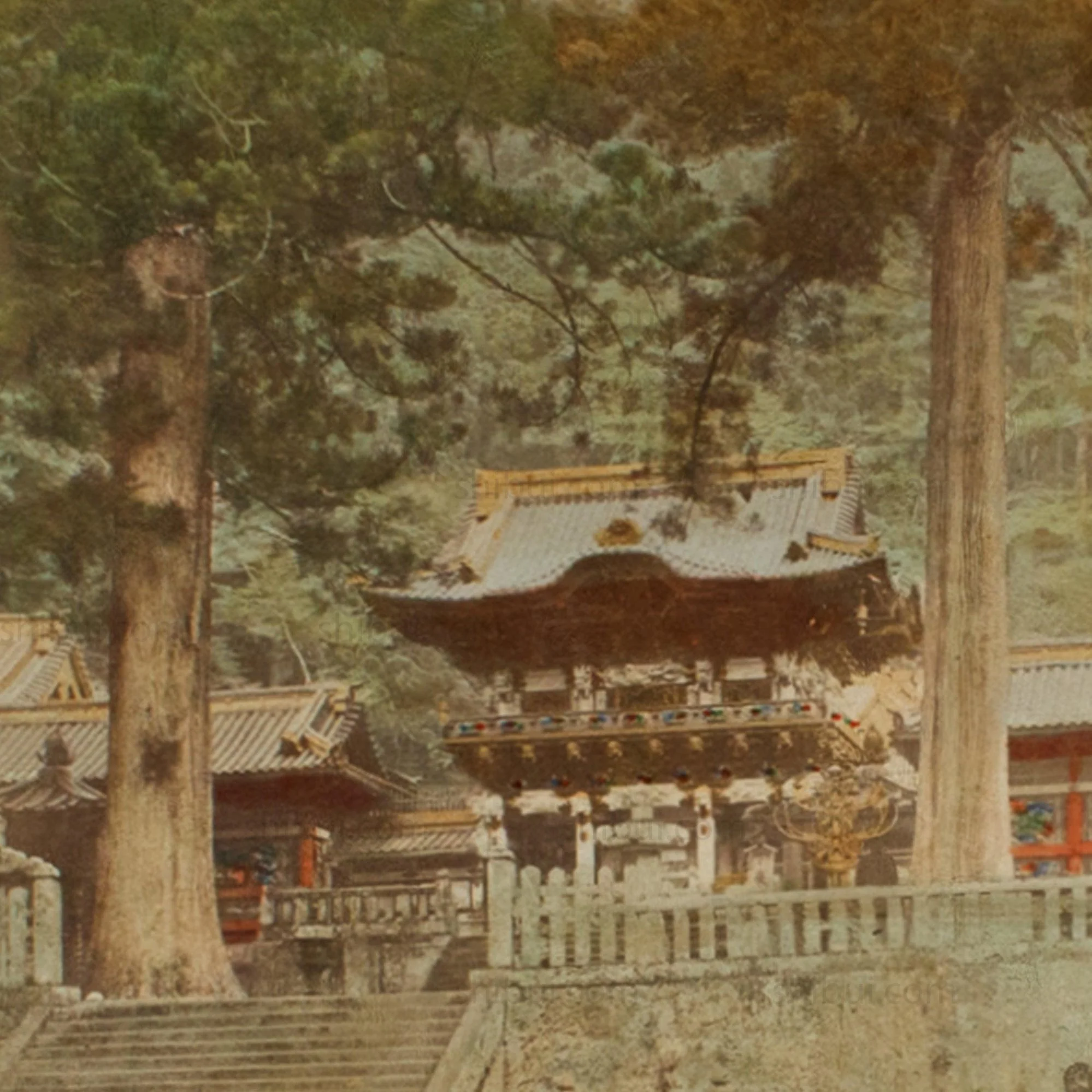 Hand Tinted Antique Japanese Albumen Photo of Nikko Temple - Image 3