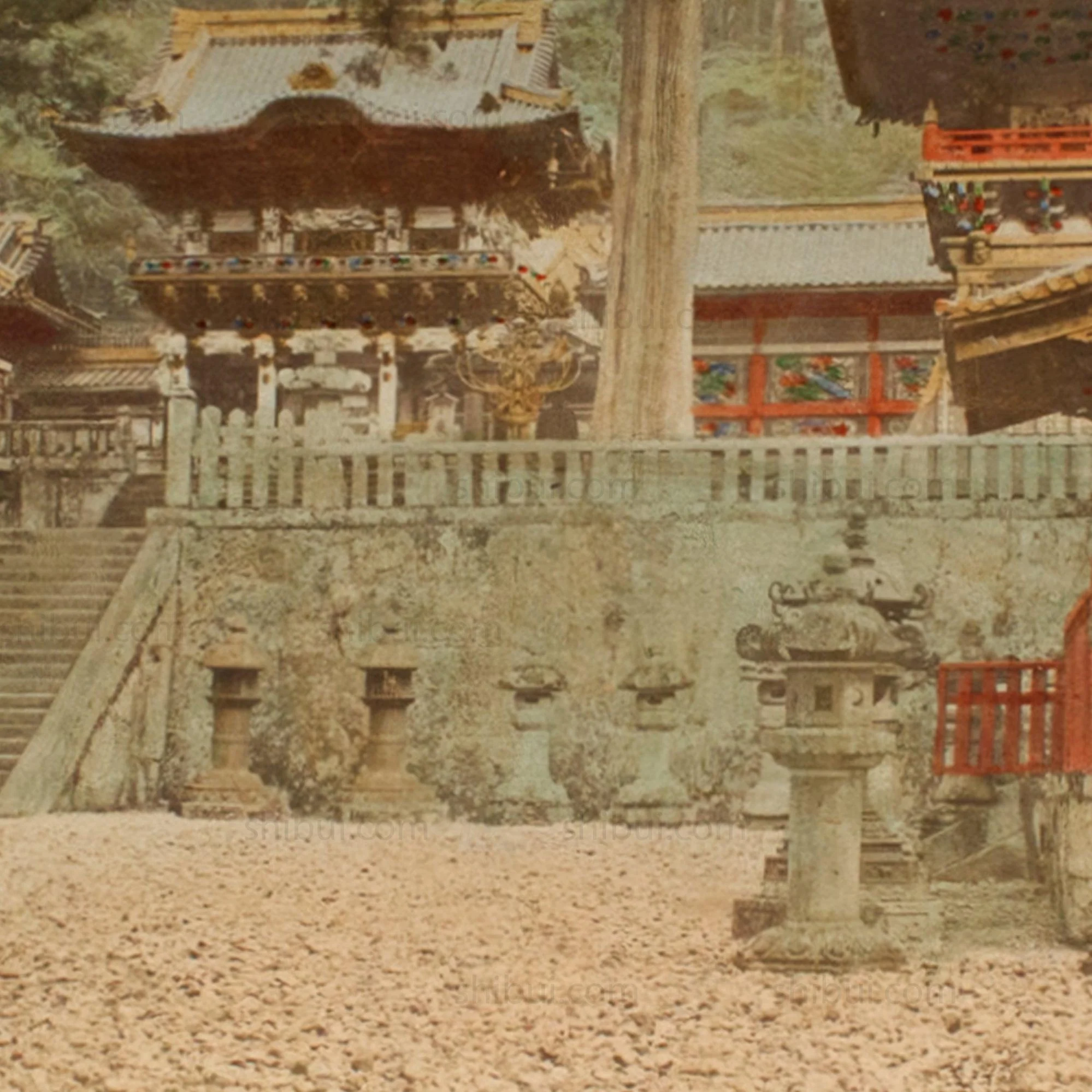 Hand Tinted Antique Japanese Albumen Photo of Nikko Temple - Image 4