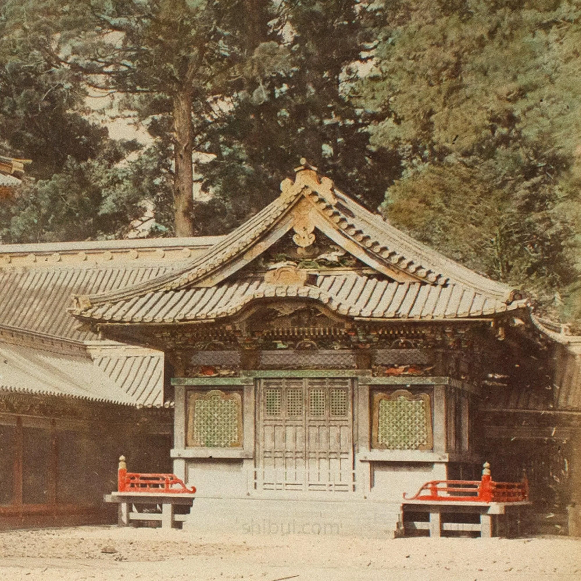 Hand Tinted Antique Japanese Albumen Photo of Yomeimon Great Gate - Image 3