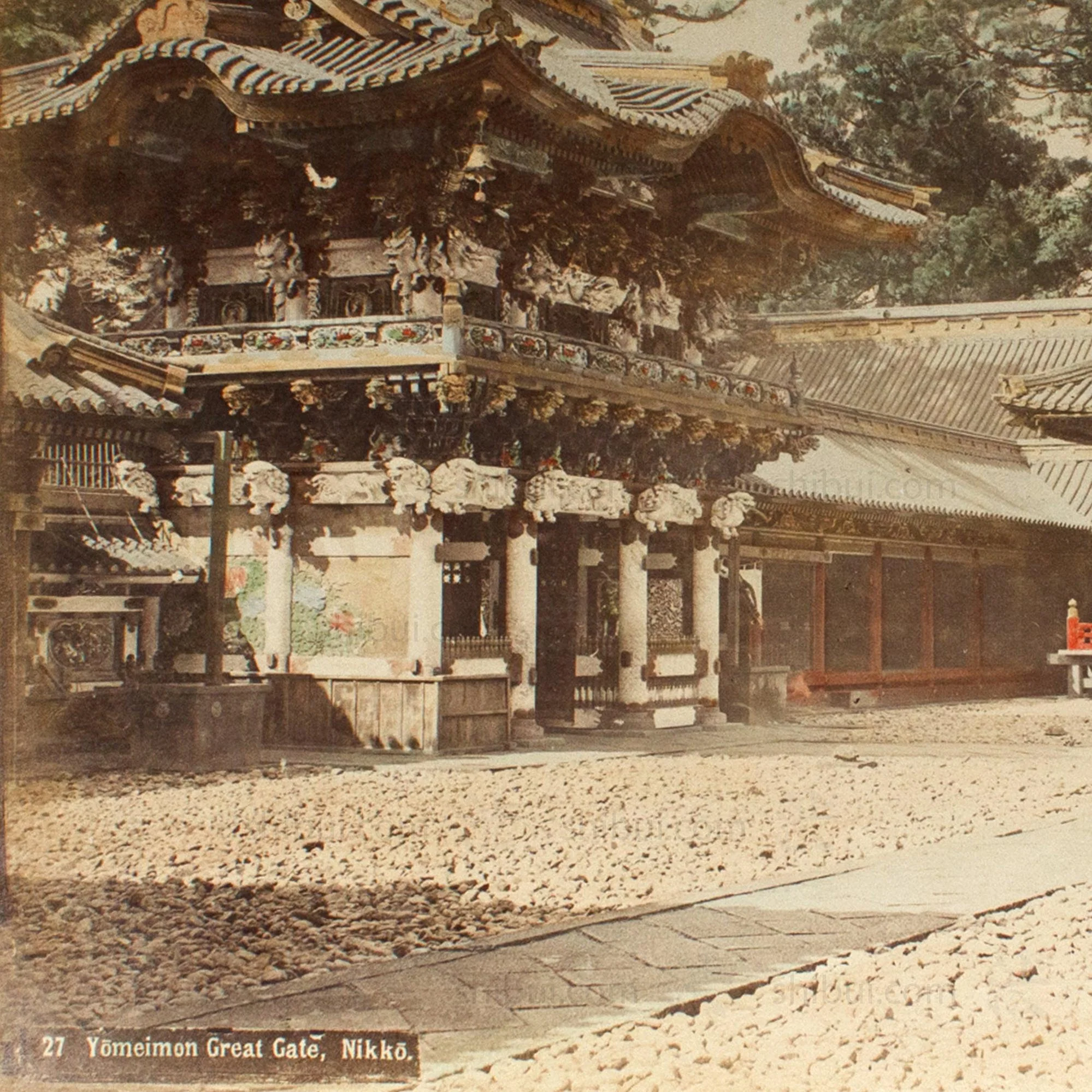 Hand Tinted Antique Japanese Albumen Photo of Yomeimon Great Gate - Image 4