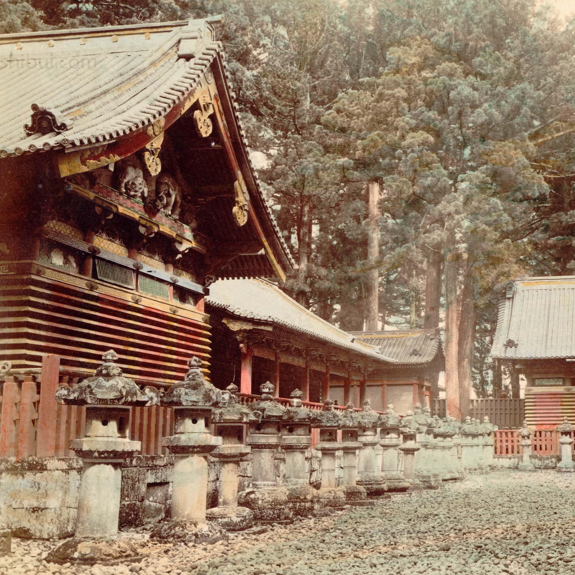 Hand-tinted Meiji Era Photograph | Temple Complex| Japanese Antique Photography | Albumen Photography | Japanese Decor - Image 2