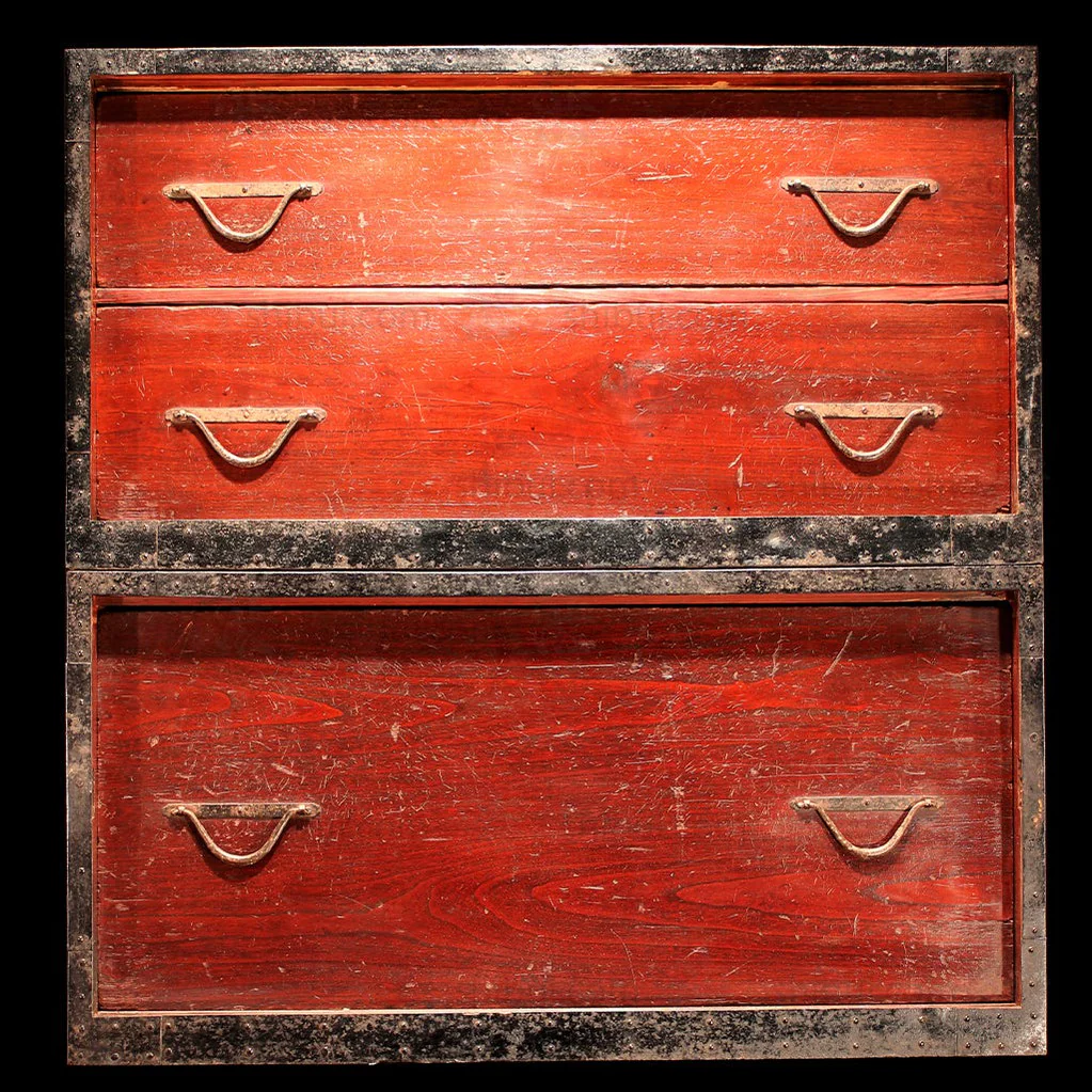 Hangai - Two Section Ships Clothing Chest Japanese Antique Tansu Iron Hardware - Image 3