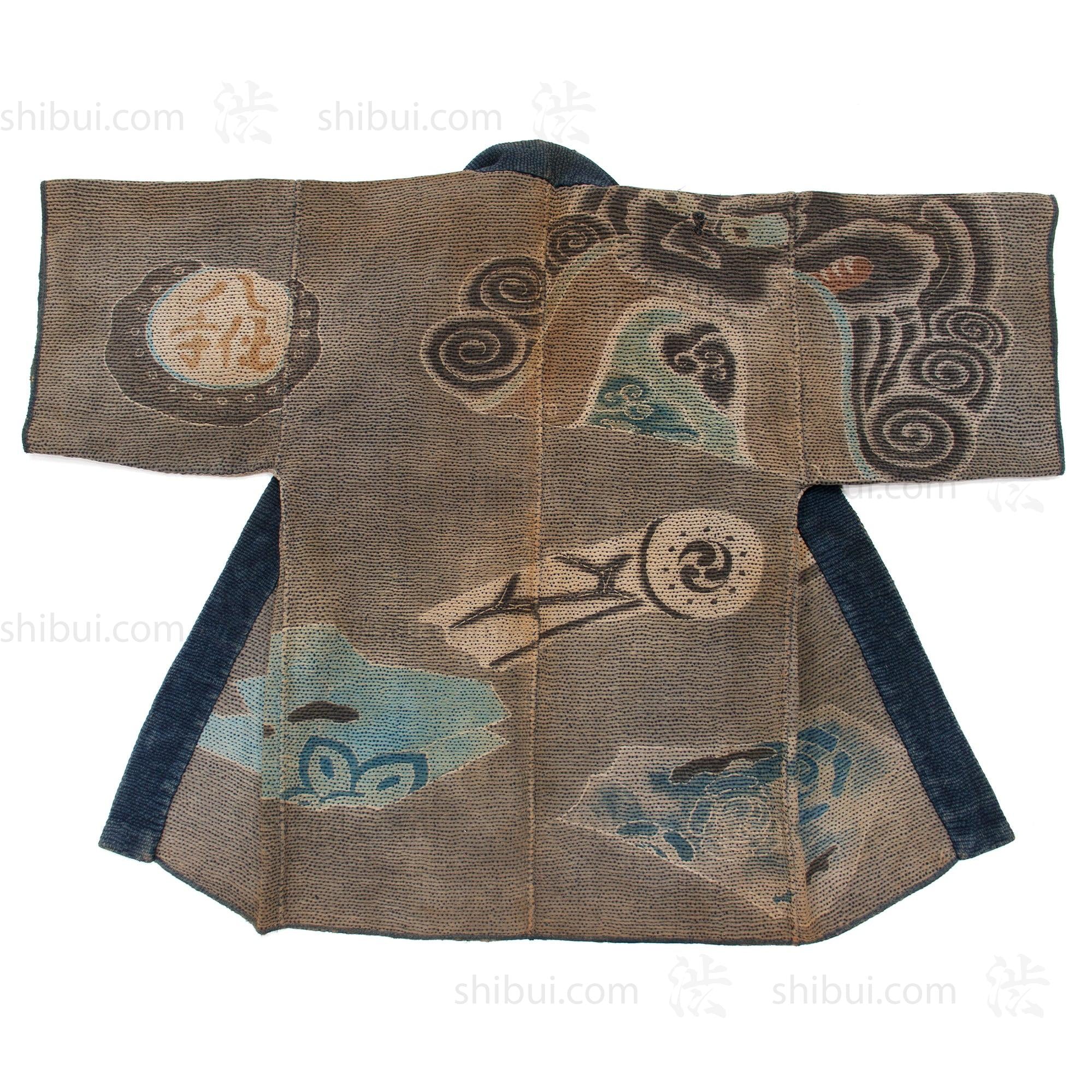 Hanten with Roof Tiles Japanese Antique Fireman's Coat - Image 8