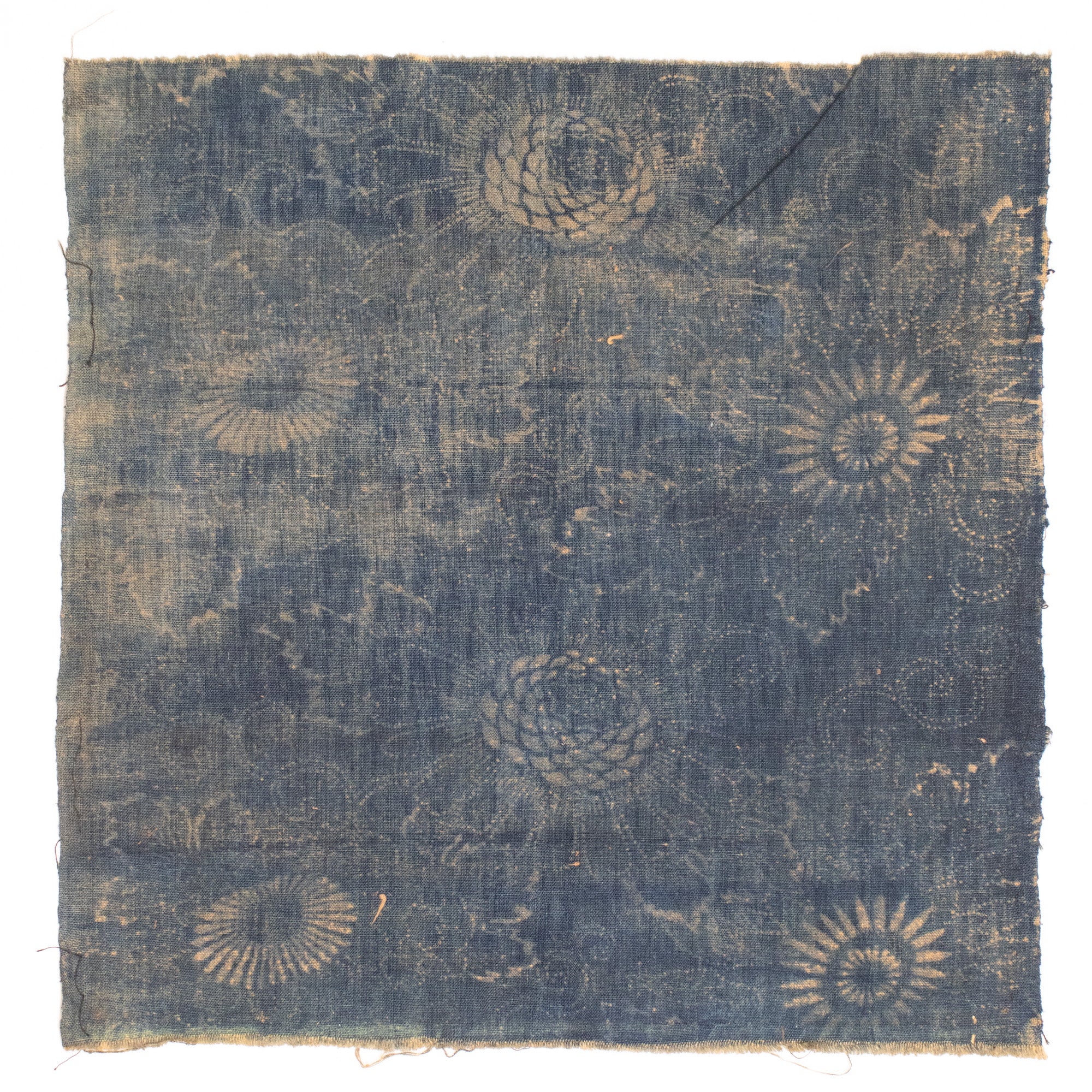 Indigo Cotton Katazome Fragment with Floral Motif - Image 2