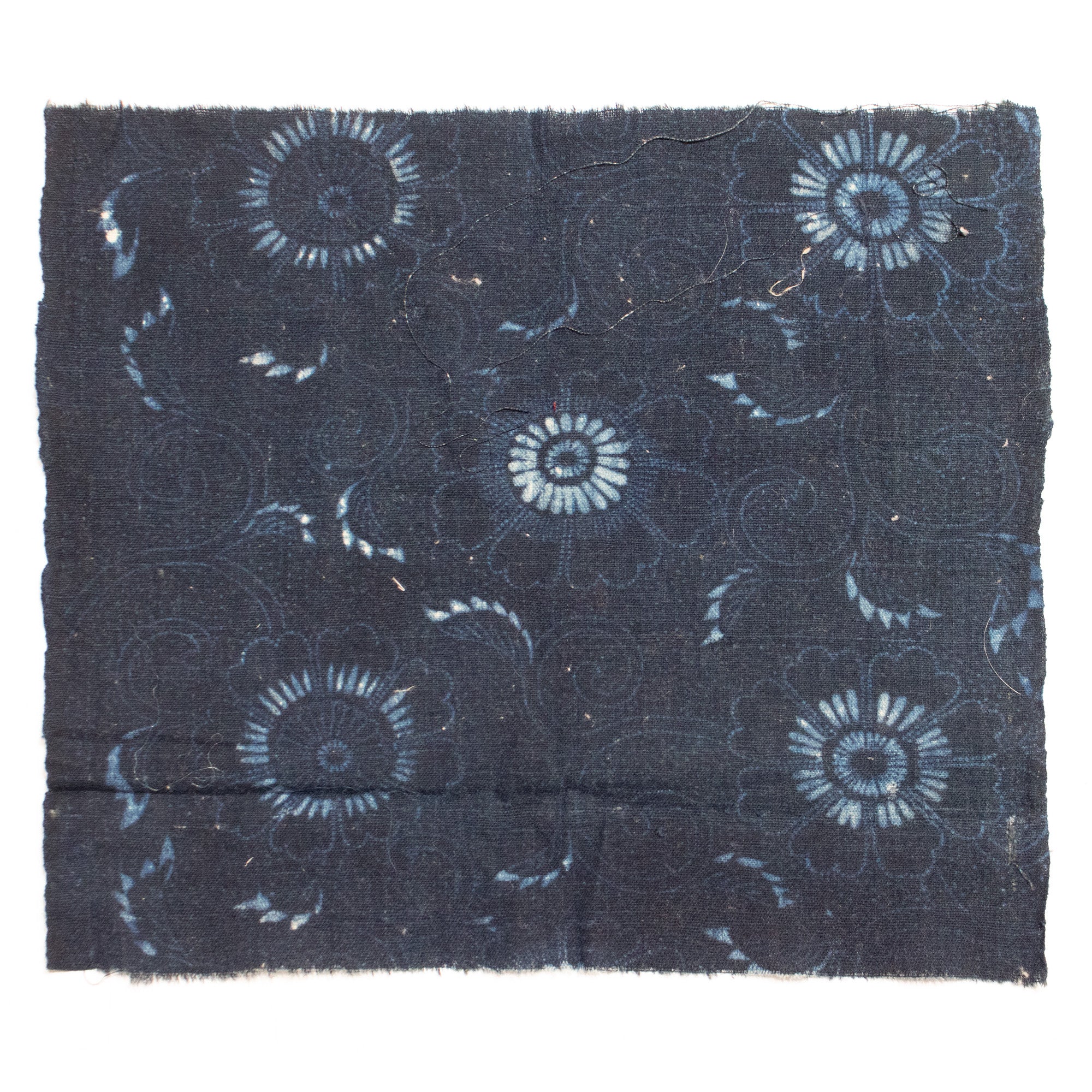 Indigo Cotton Katazome Fragment with Floral Motif - Image 3