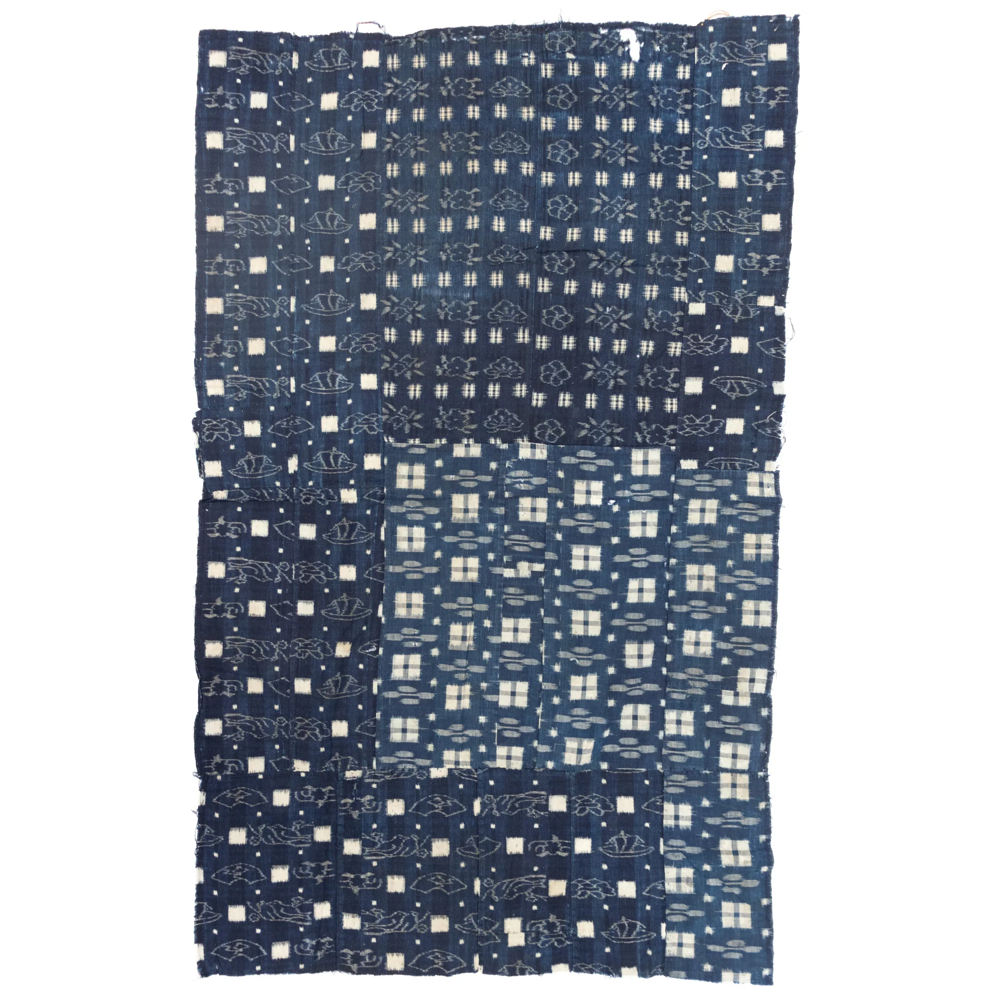 Indigo Kasuri Boro 3 Panel Sheet | Japanese Patchwork Textile