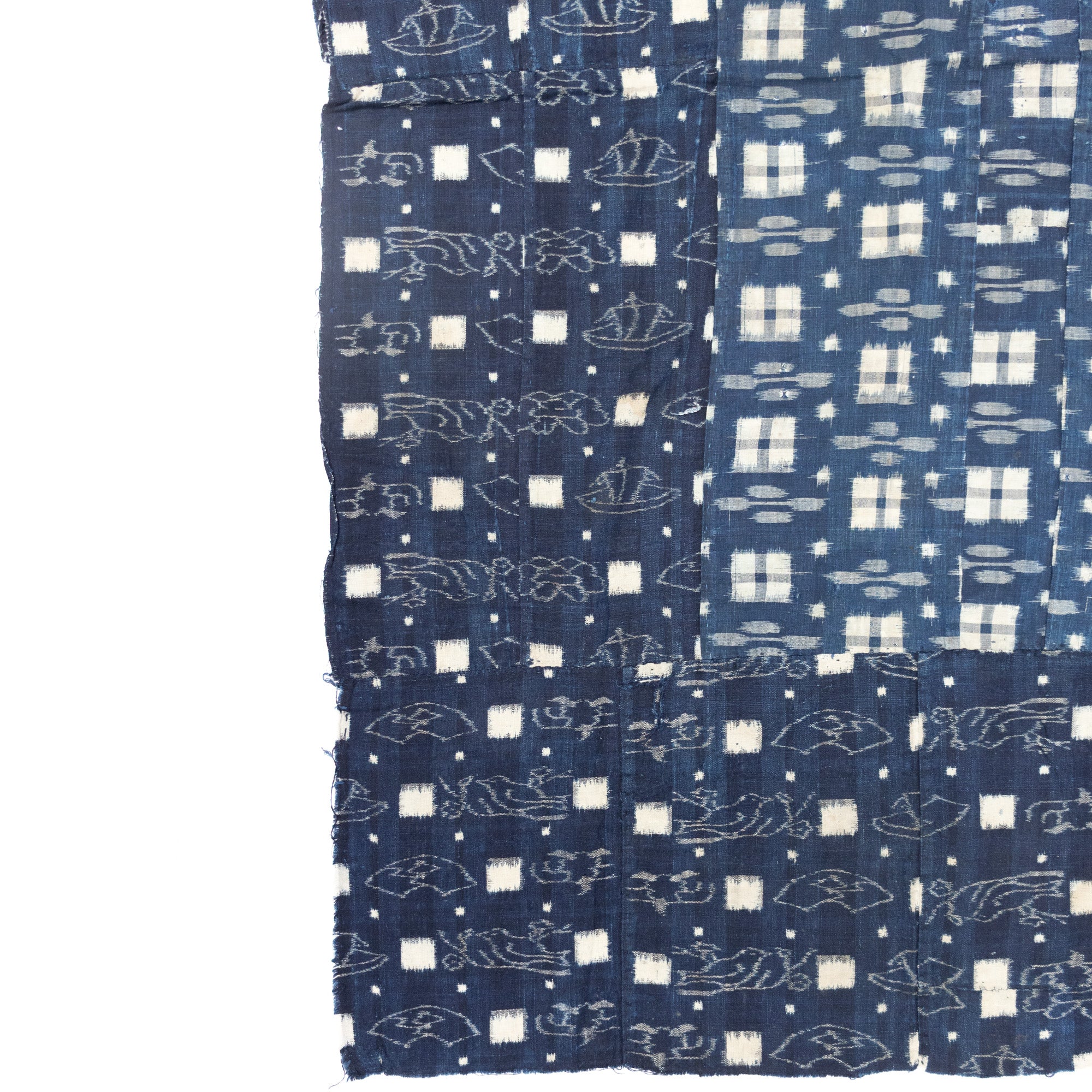 Indigo Kasuri Boro 3 Panel Sheet | Japanese Patchwork Textile - Image 2
