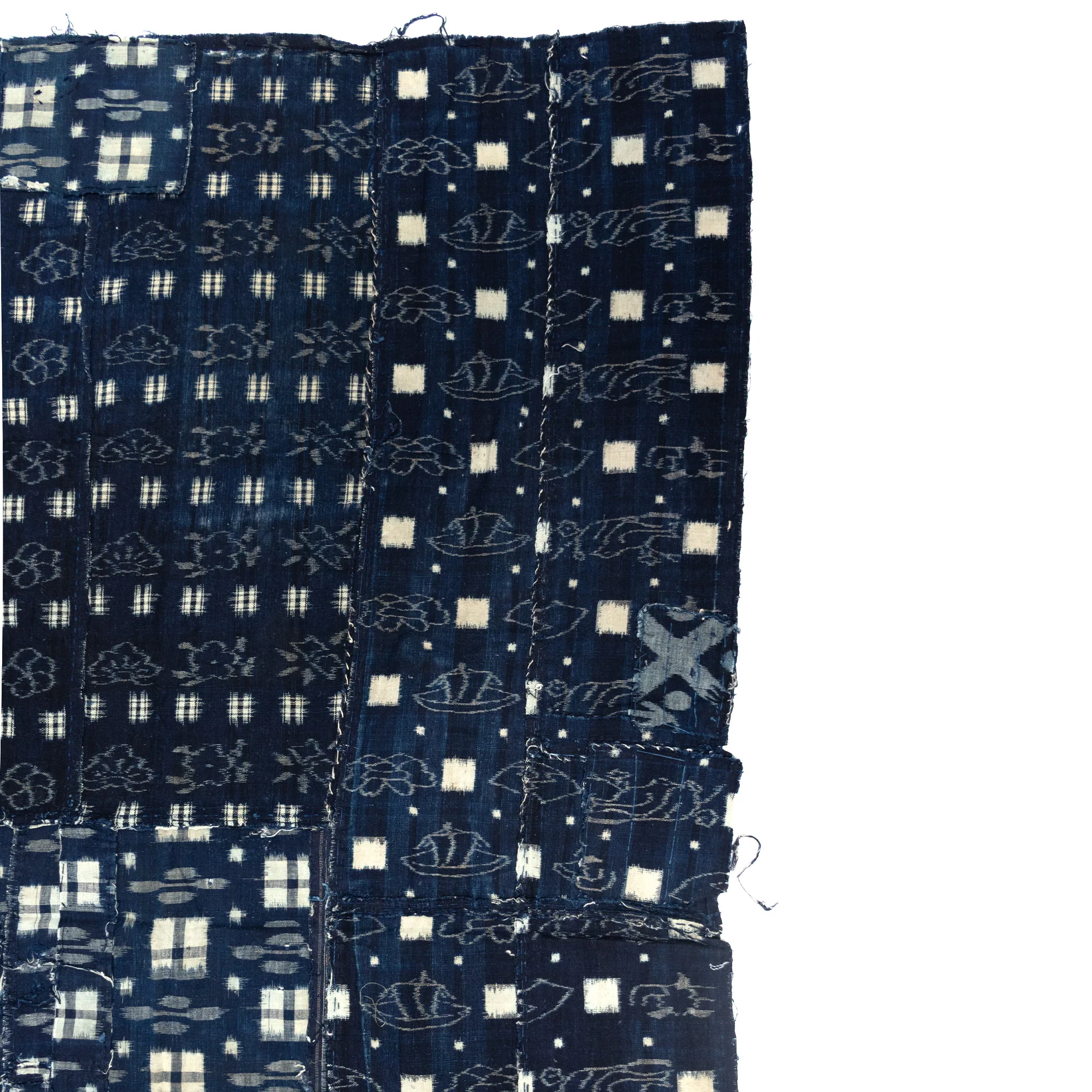 Indigo Kasuri Boro 3 Panel Sheet | Japanese Patchwork Textile - Image 3