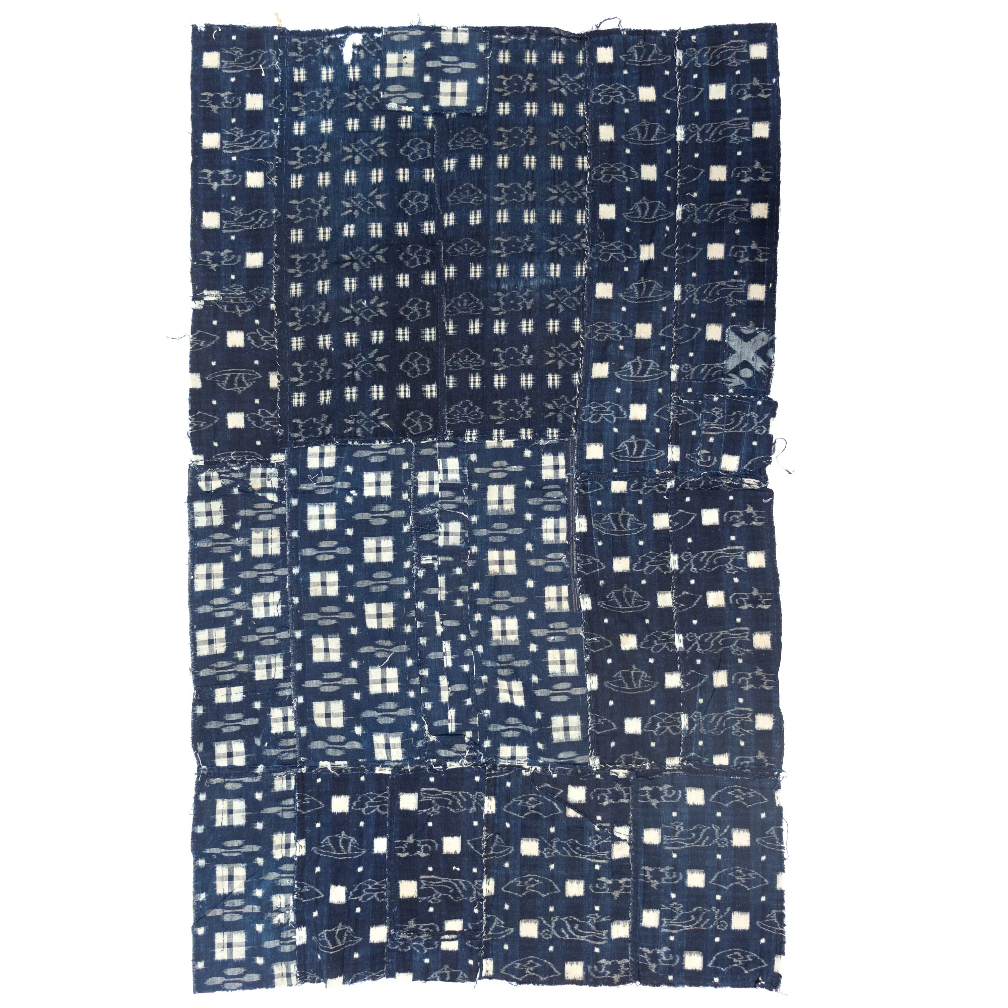 Indigo Kasuri Boro 3 Panel Sheet | Japanese Patchwork Textile - Image 4