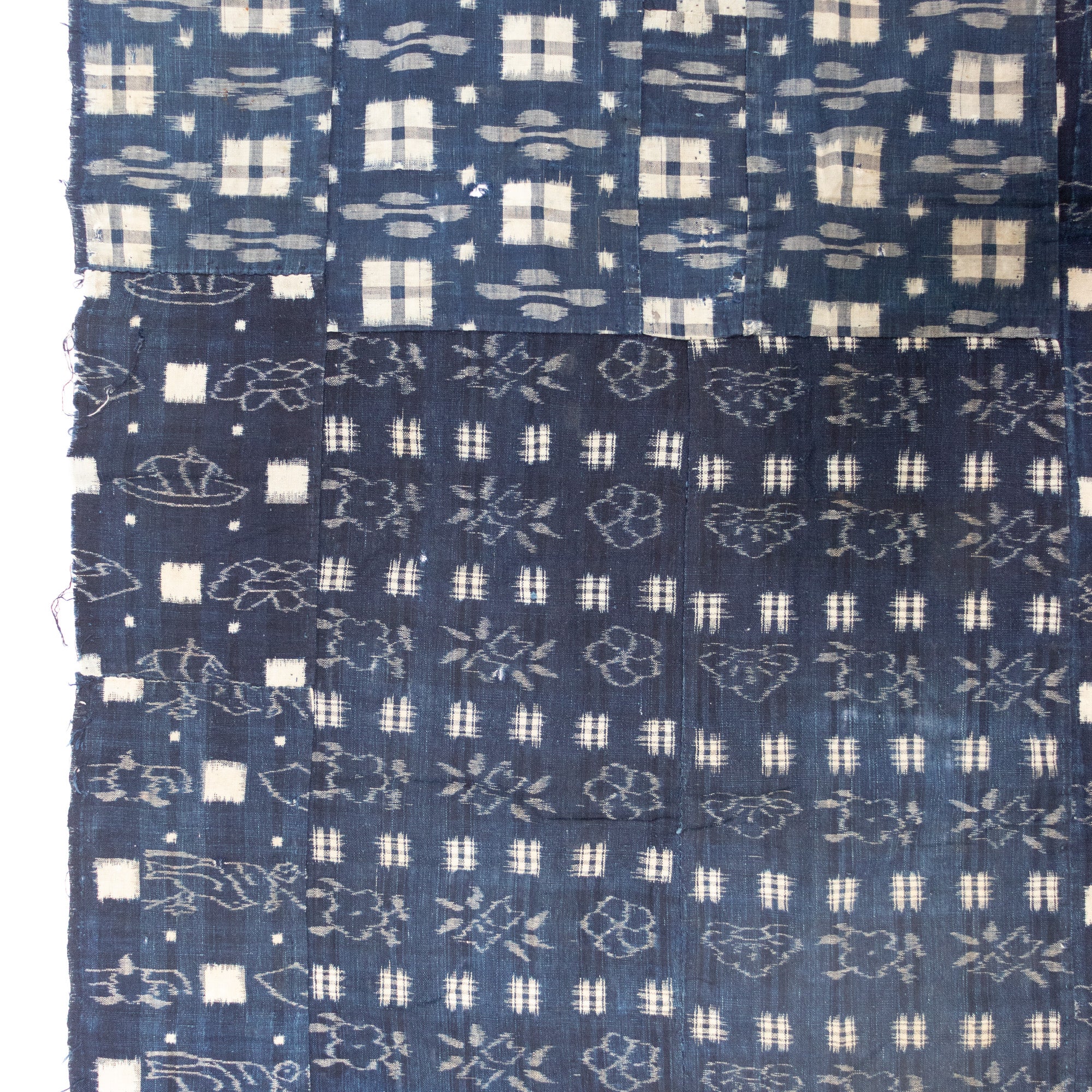 Indigo Kasuri Boro 3 Panel Sheet | Japanese Patchwork Textile - Image 5