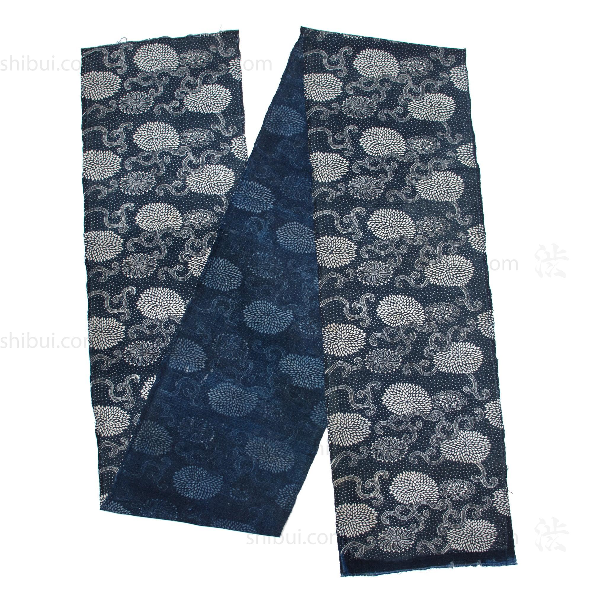 Long Indigo Katazome Panel | Japanese Textile with Flower Pattern - Image 2
