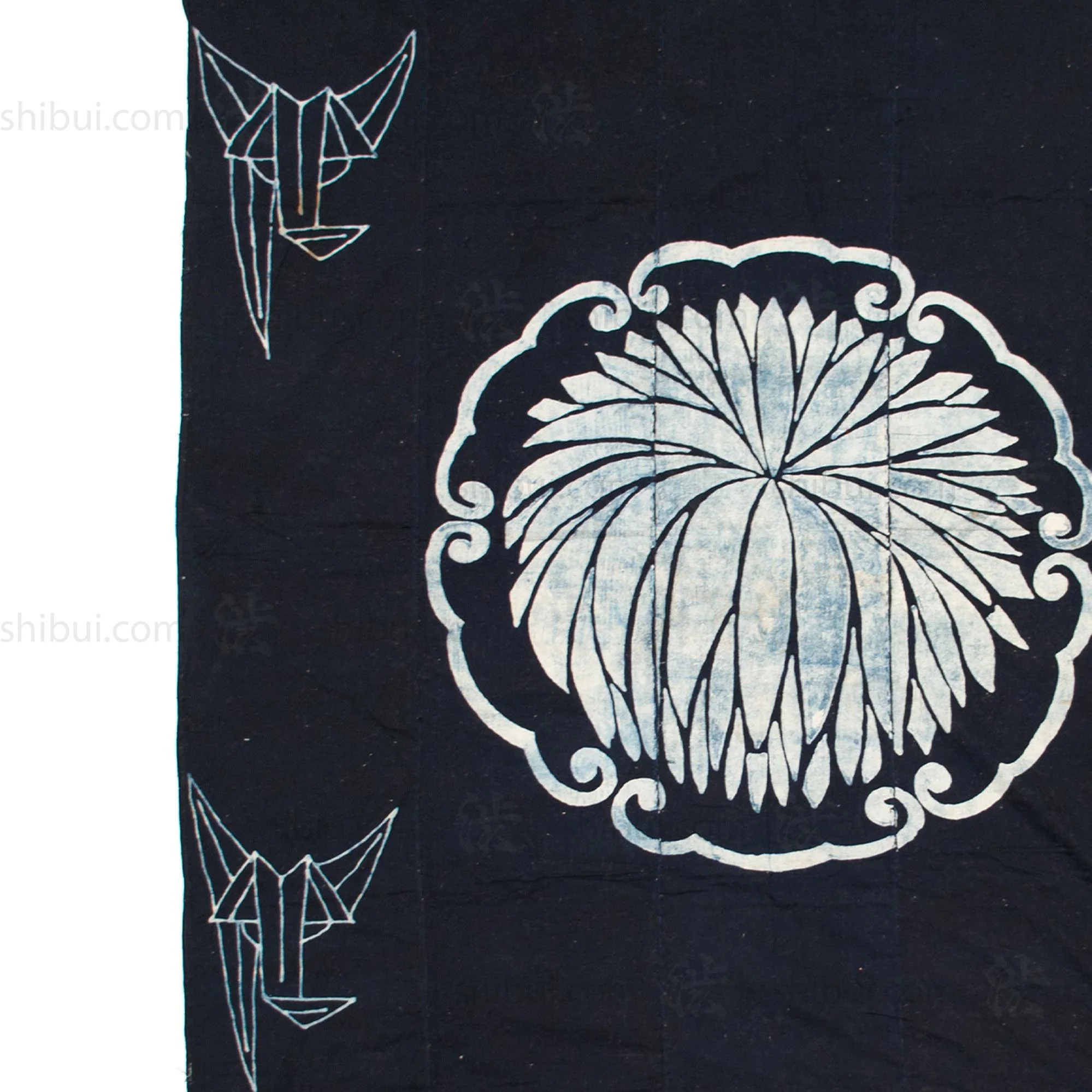 Large Indigo Tsutsugaki Futonji with Chrysanthemum and Paper Crane Motif - Image 5
