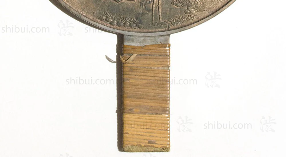 Japanese Antique Bronze Hand Mirror Lucky Symbol Bamboo - Image 4