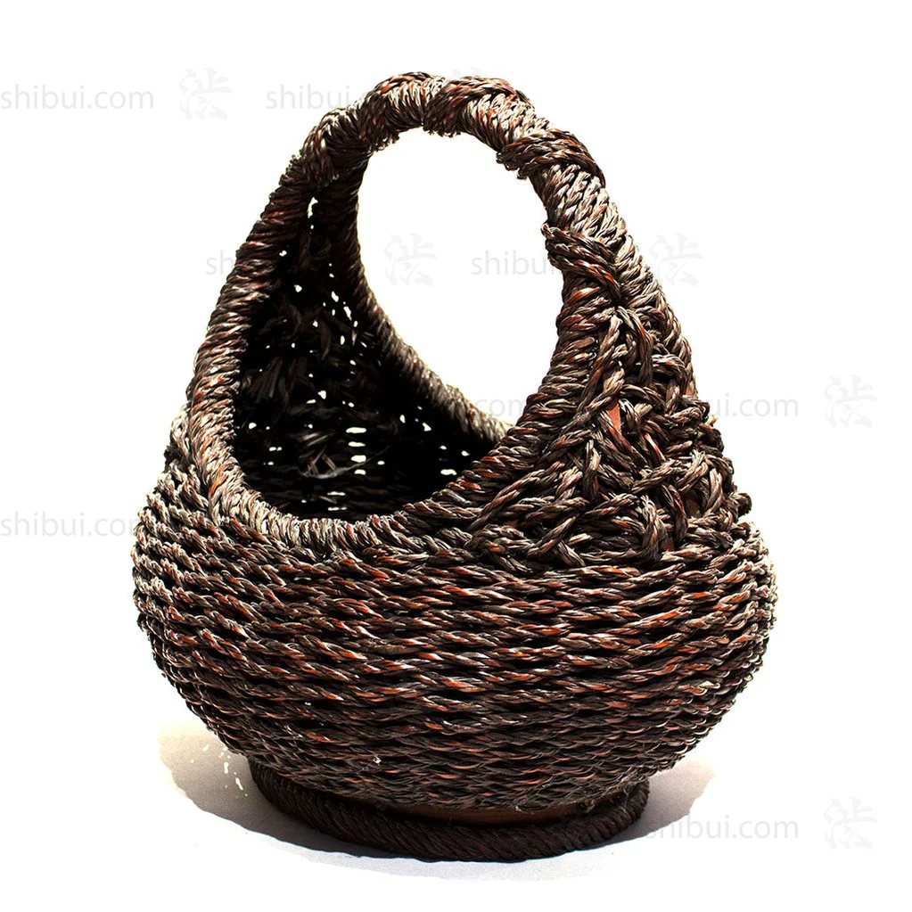 Japanese Antique Decor Bamboo Basket with Handle - Image 2
