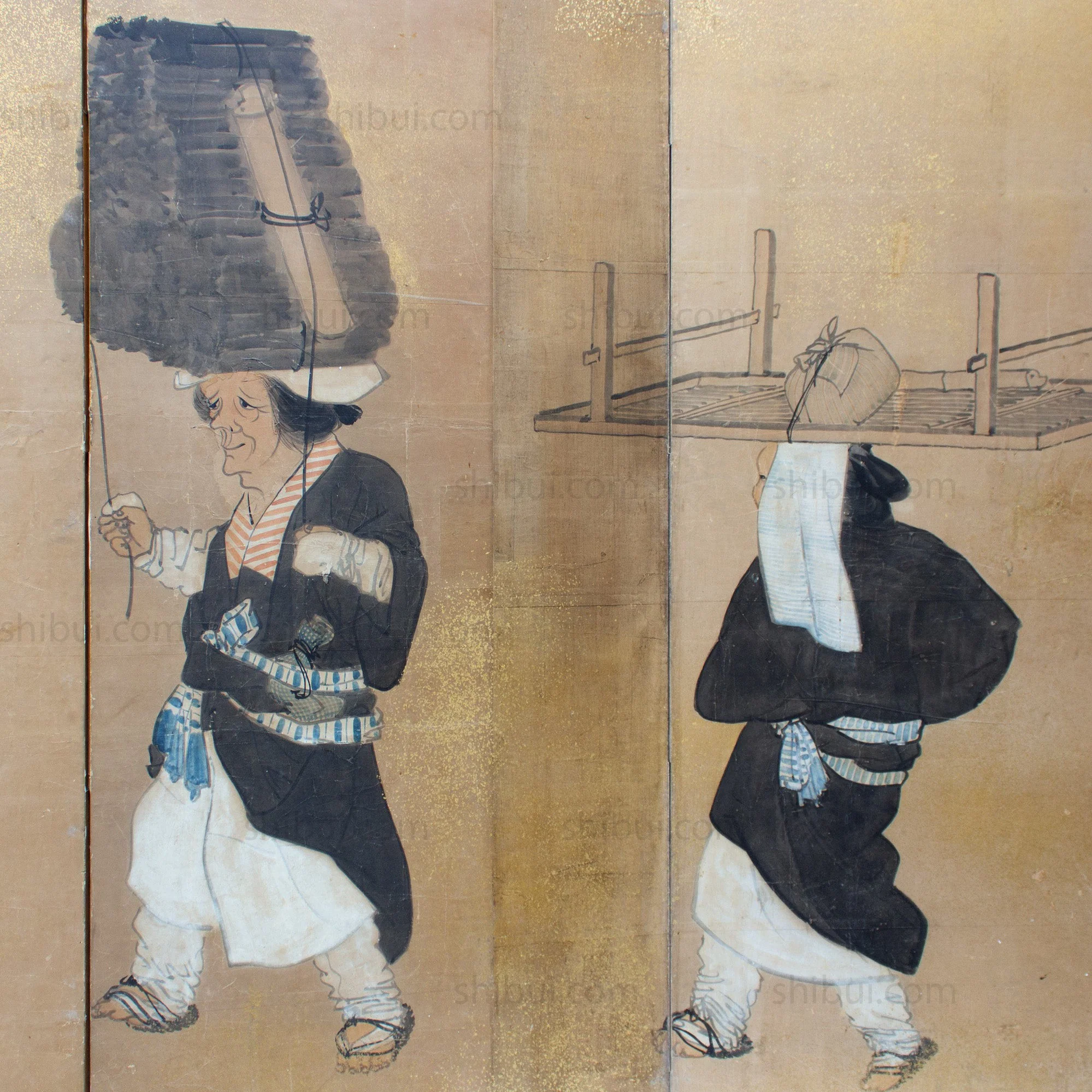 Japanese Antique Free-Standing Folding Screen Oharame Women Byobu - Image 10