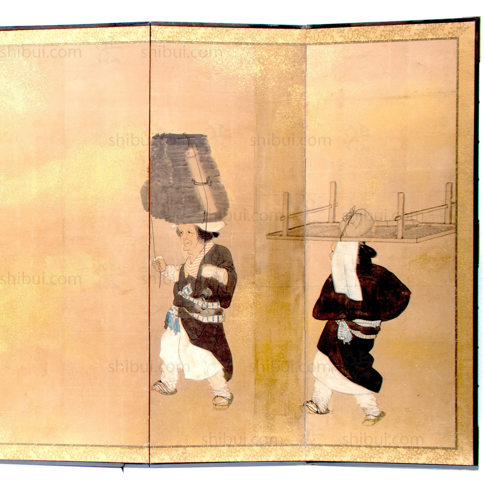 Japanese Antique Free-Standing Folding Screen Oharame Women Byobu - Image 3