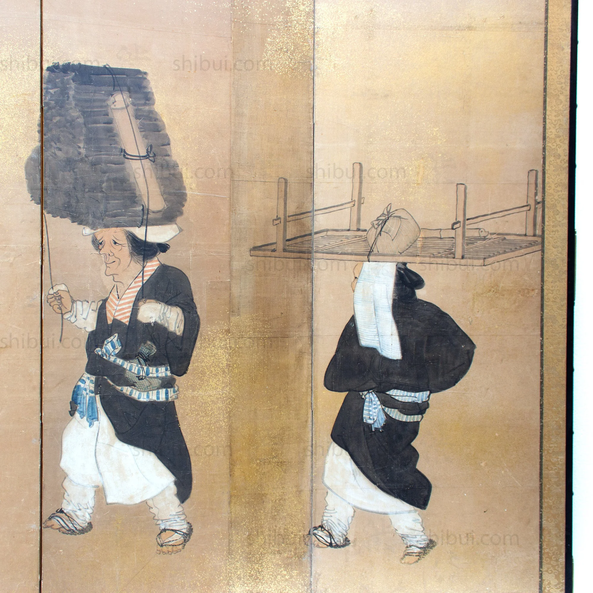Japanese Antique Free-Standing Folding Screen Oharame Women Byobu - Image 4