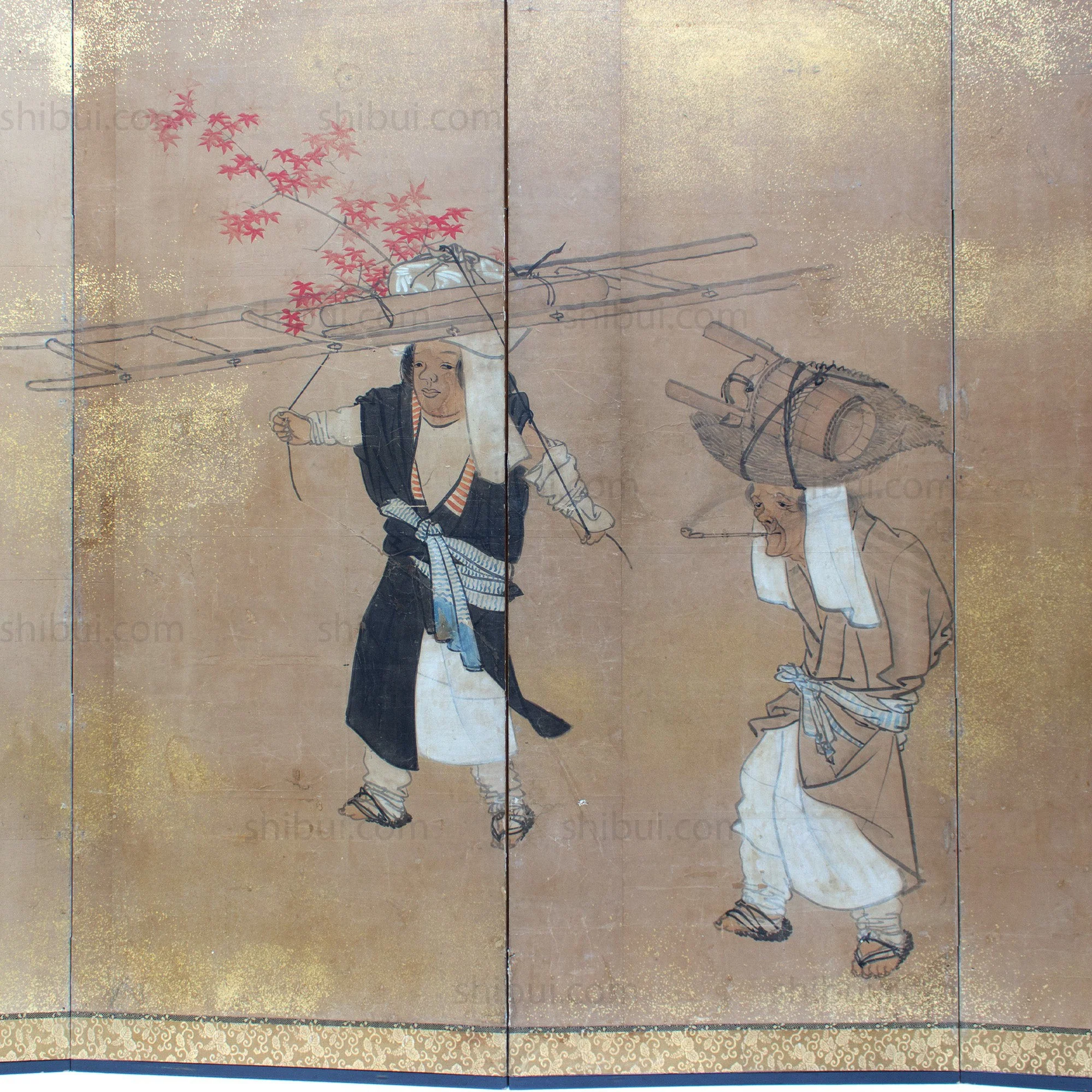 Japanese Antique Free-Standing Folding Screen Oharame Women Byobu - Image 5
