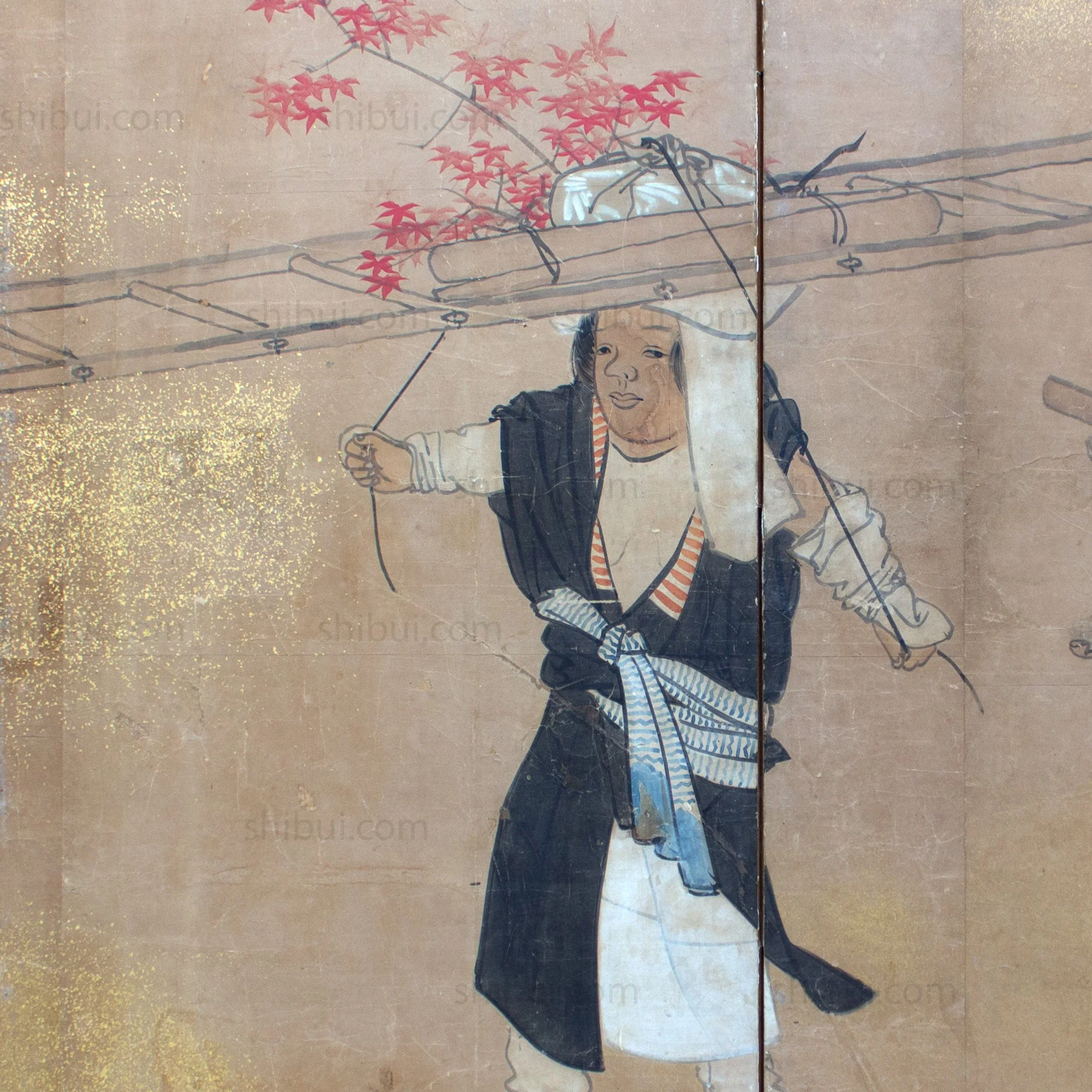 Japanese Antique Free-Standing Folding Screen Oharame Women Byobu - Image 6