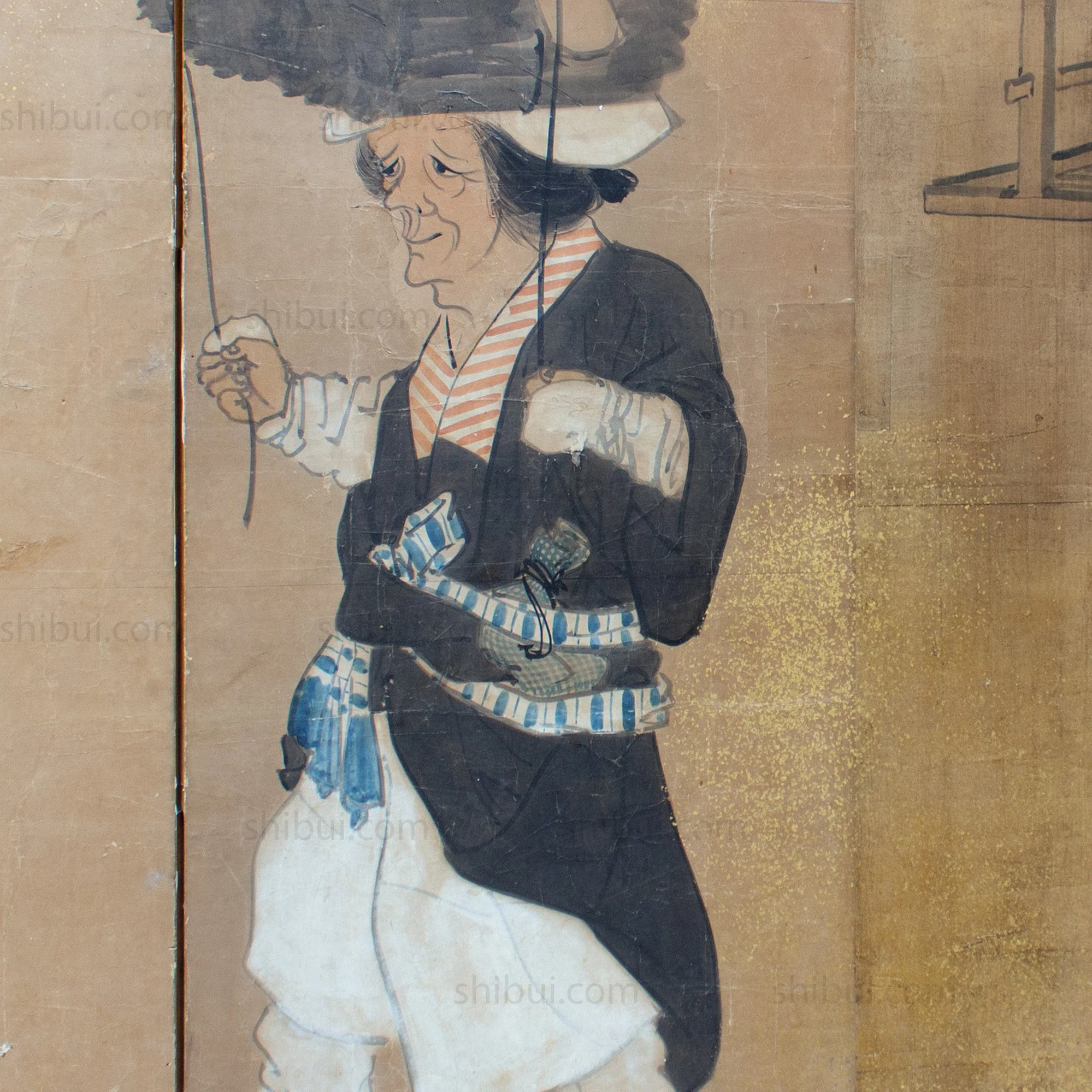 Japanese Antique Free-Standing Folding Screen Oharame Women Byobu - Image 9
