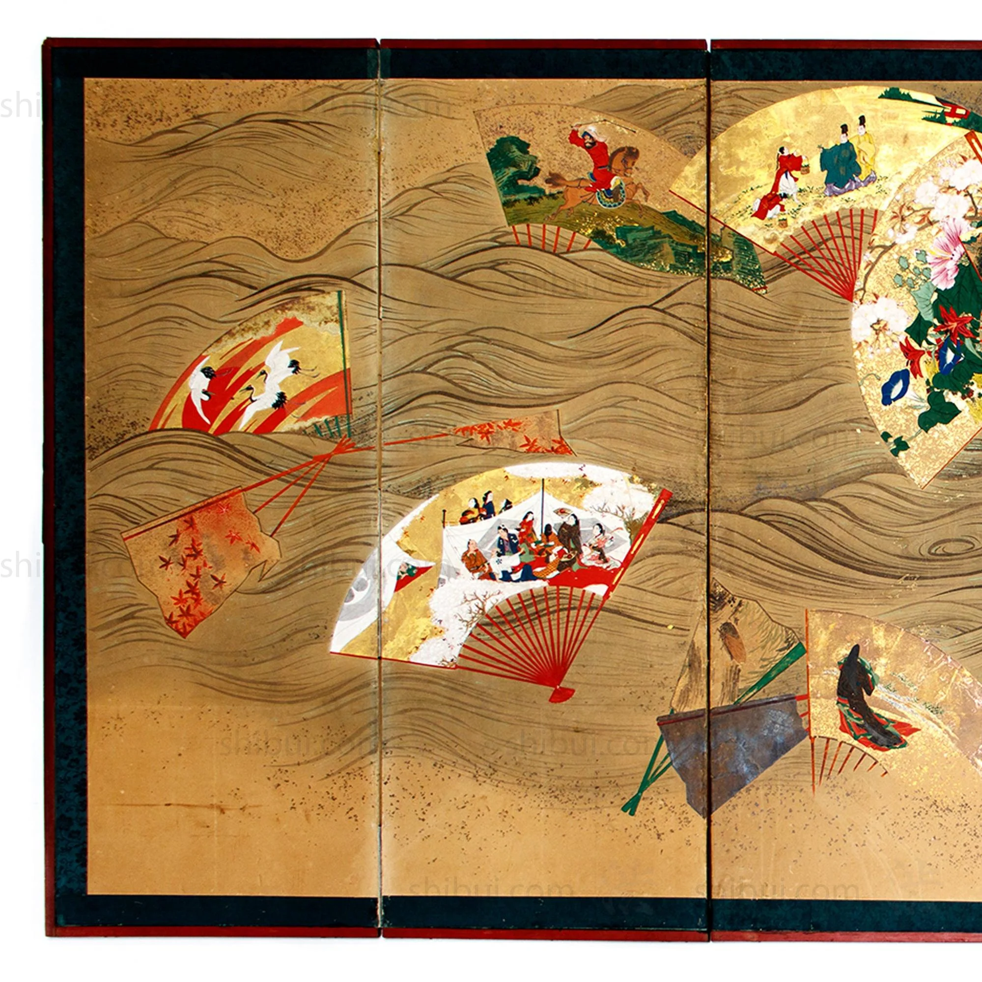 Japanese Antique Gold Fans Folding Screen - Image 3
