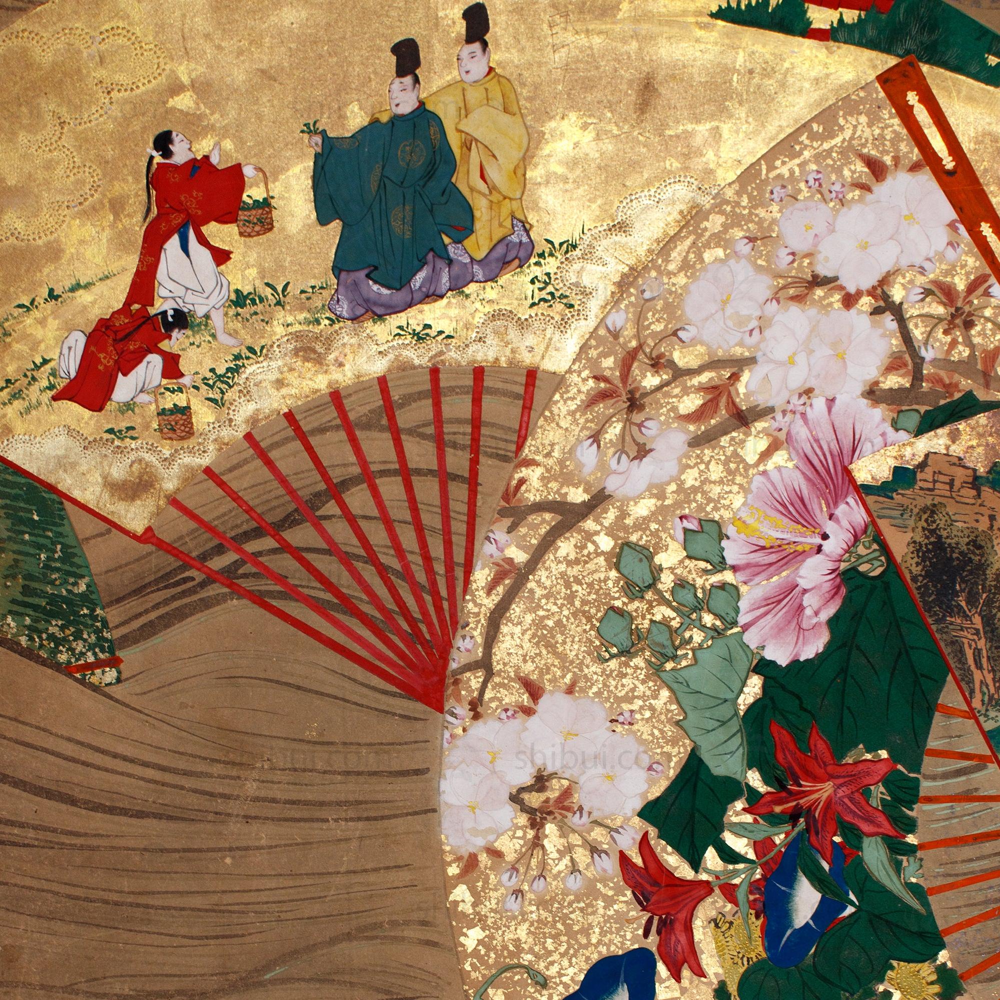 Japanese Antique Gold Fans Folding Screen - Image 5