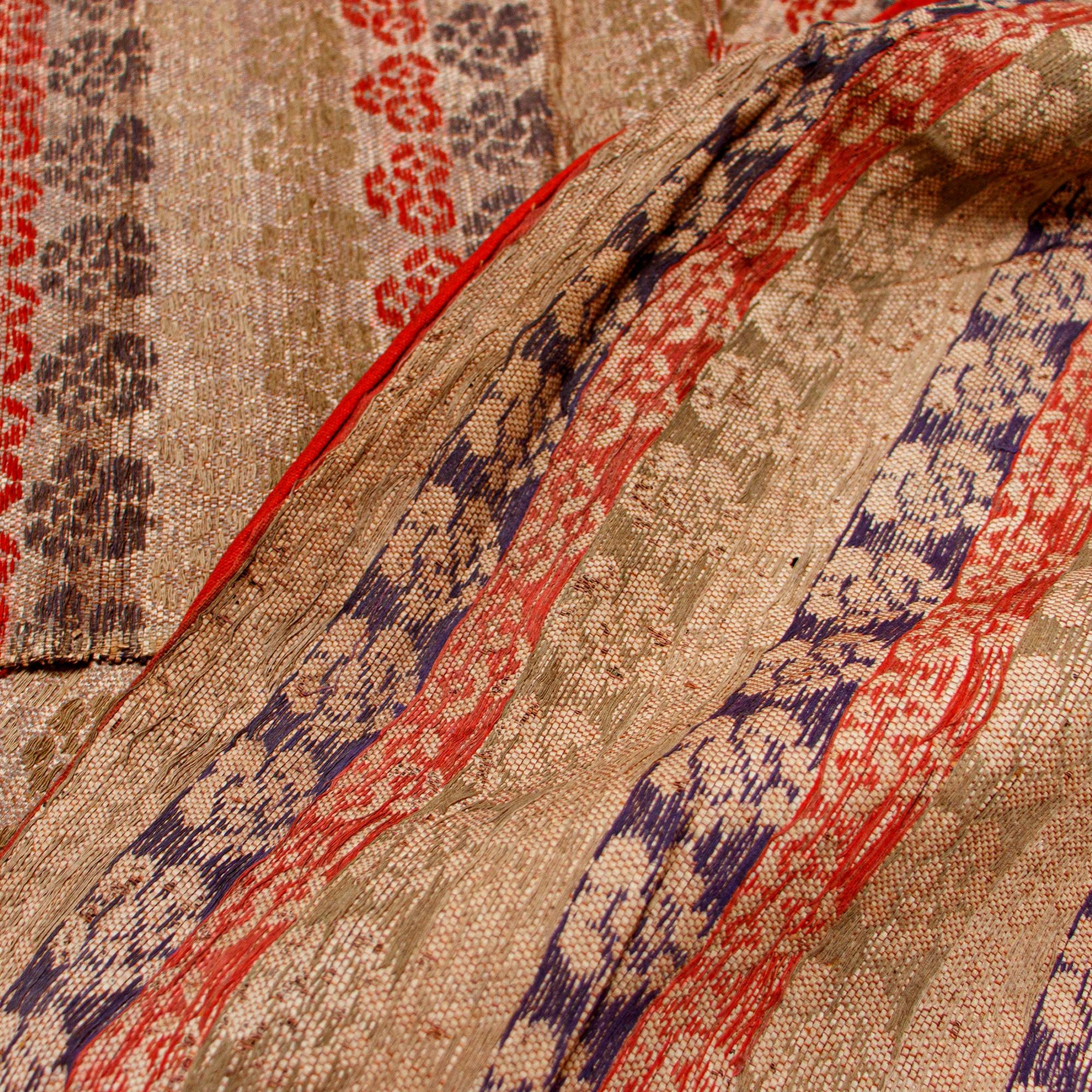 Rare Japanese Antique Paper and Silk Floral Temple Cloth - Image 3