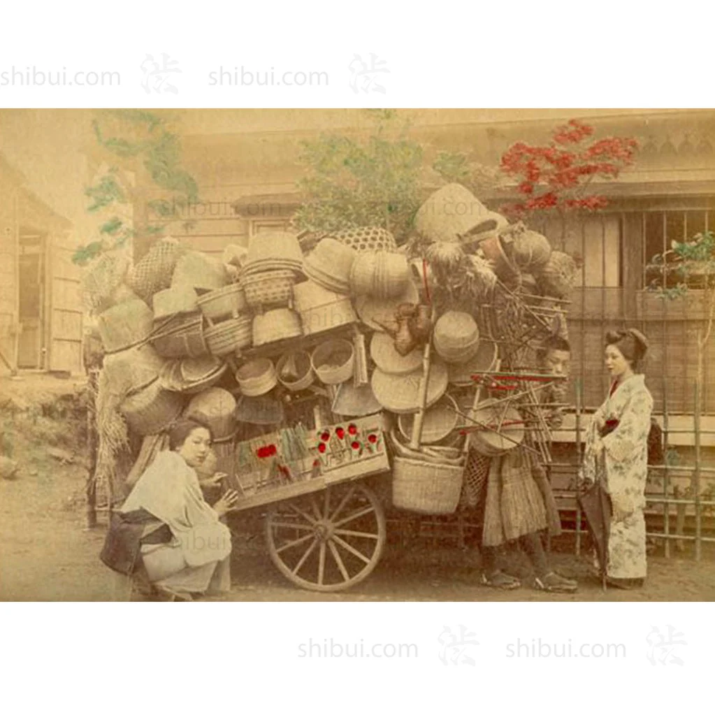 Hand-tinted Meiji Era Photograph | Basket Merchant | Japanese Antique Photography | Albumen Photography | Japanese Decor - Image 4