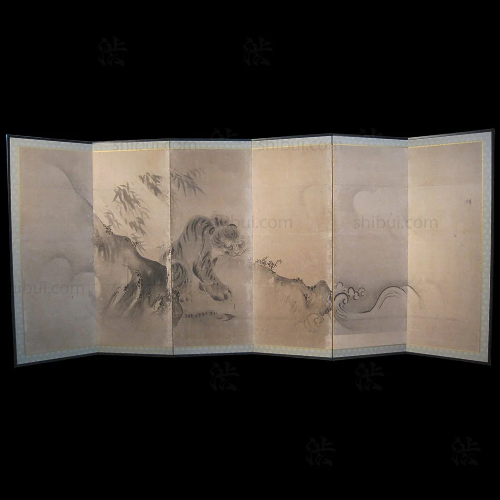 Japanese Antique Screen Panel Painting Tiger Byobu - Image 2