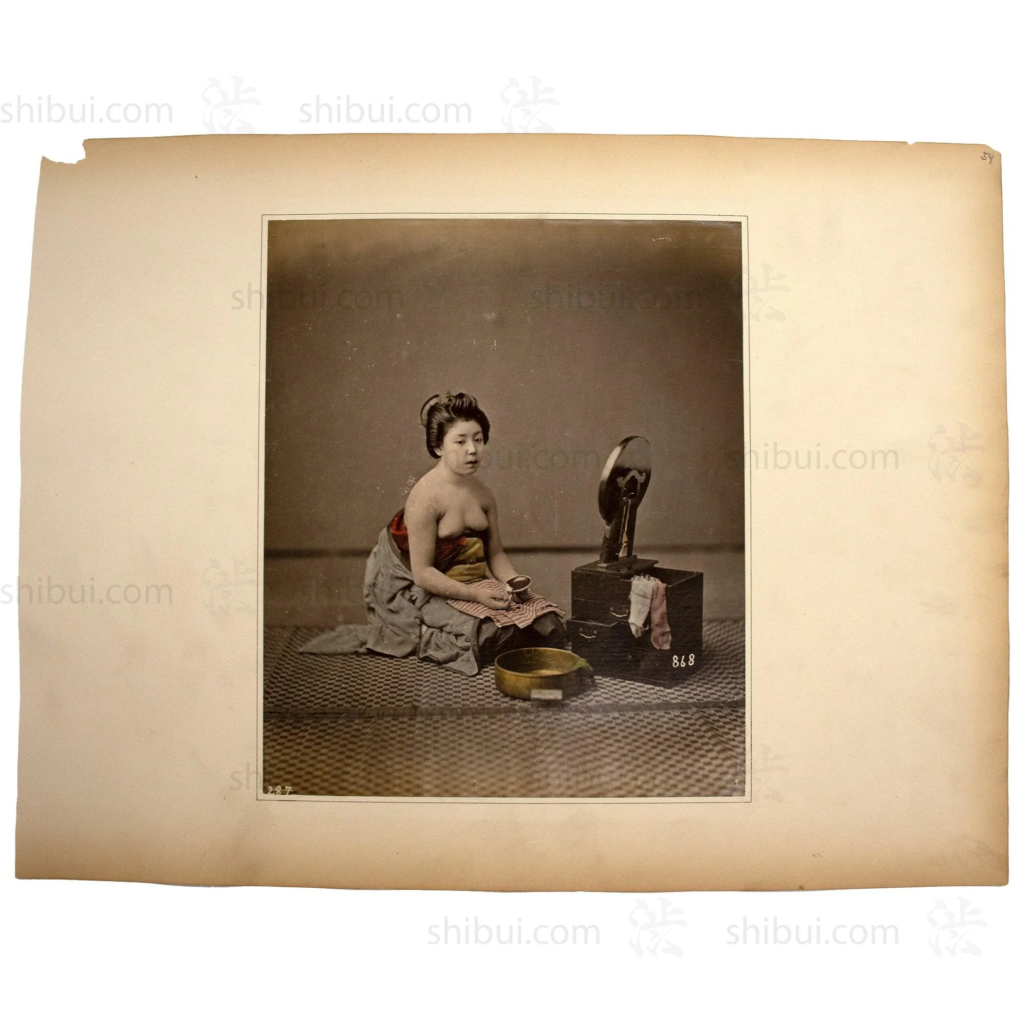 Hand Tinted Japanese Album Photo of a Woman Dressing - Image 2