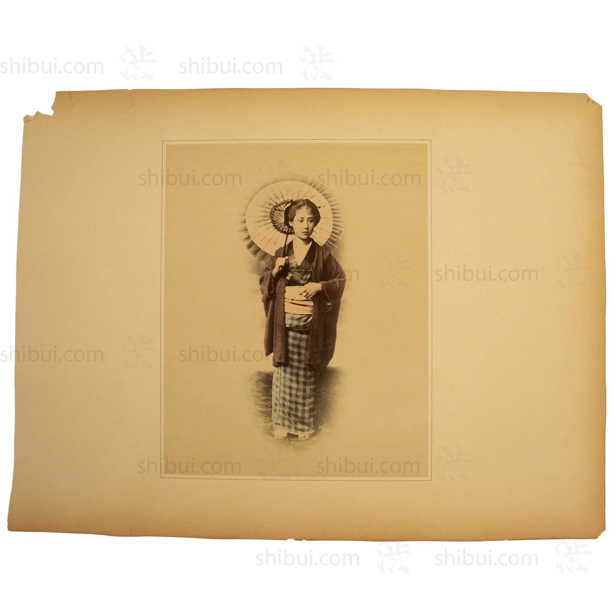 Antique Hand Tinted Albumen Japanese Photography | Woman with Parasol - Image 2