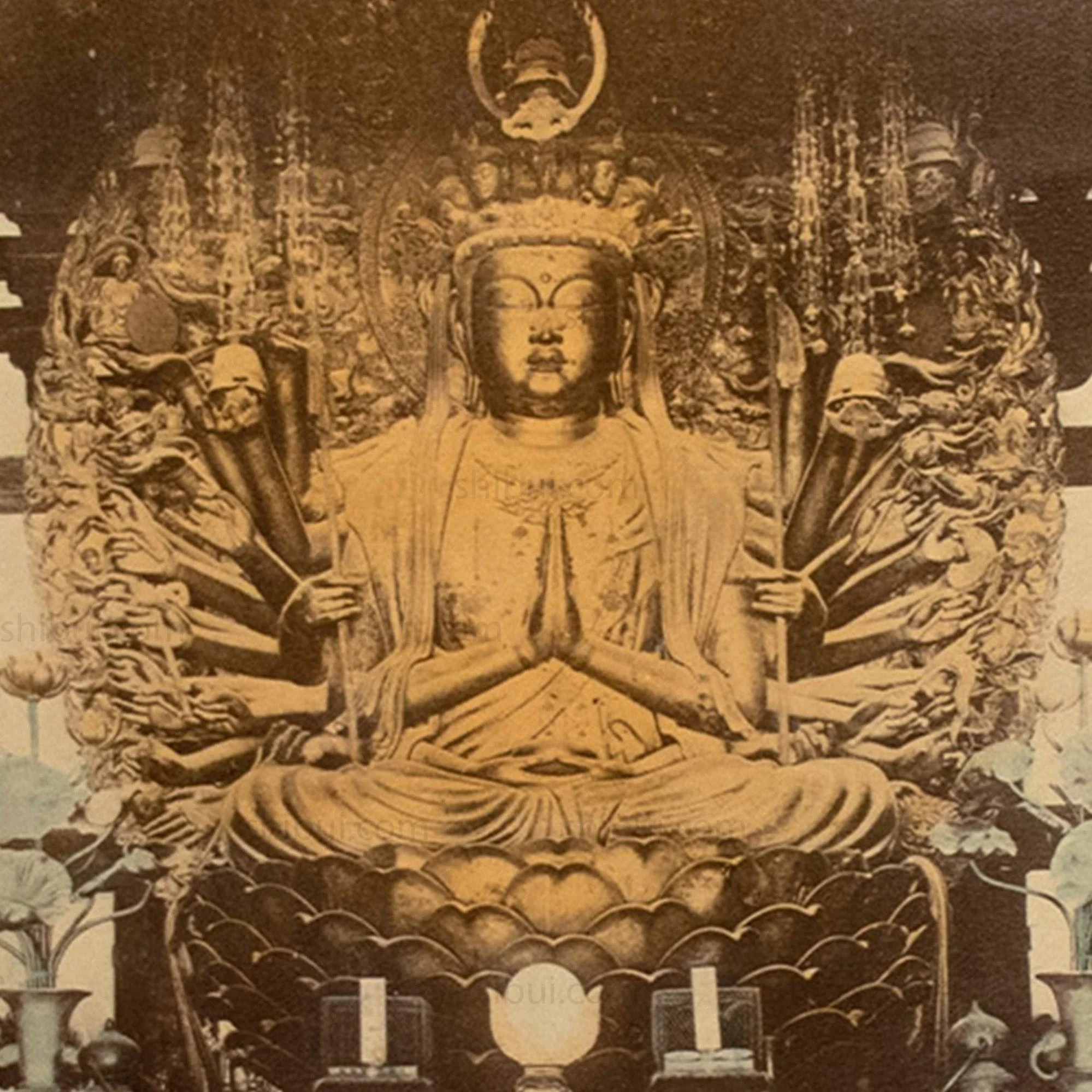 Sanjusangen-do Temple Main Buddha and Guardians | Antique Japanese Hand Tinted Albumen Photo - Image 4