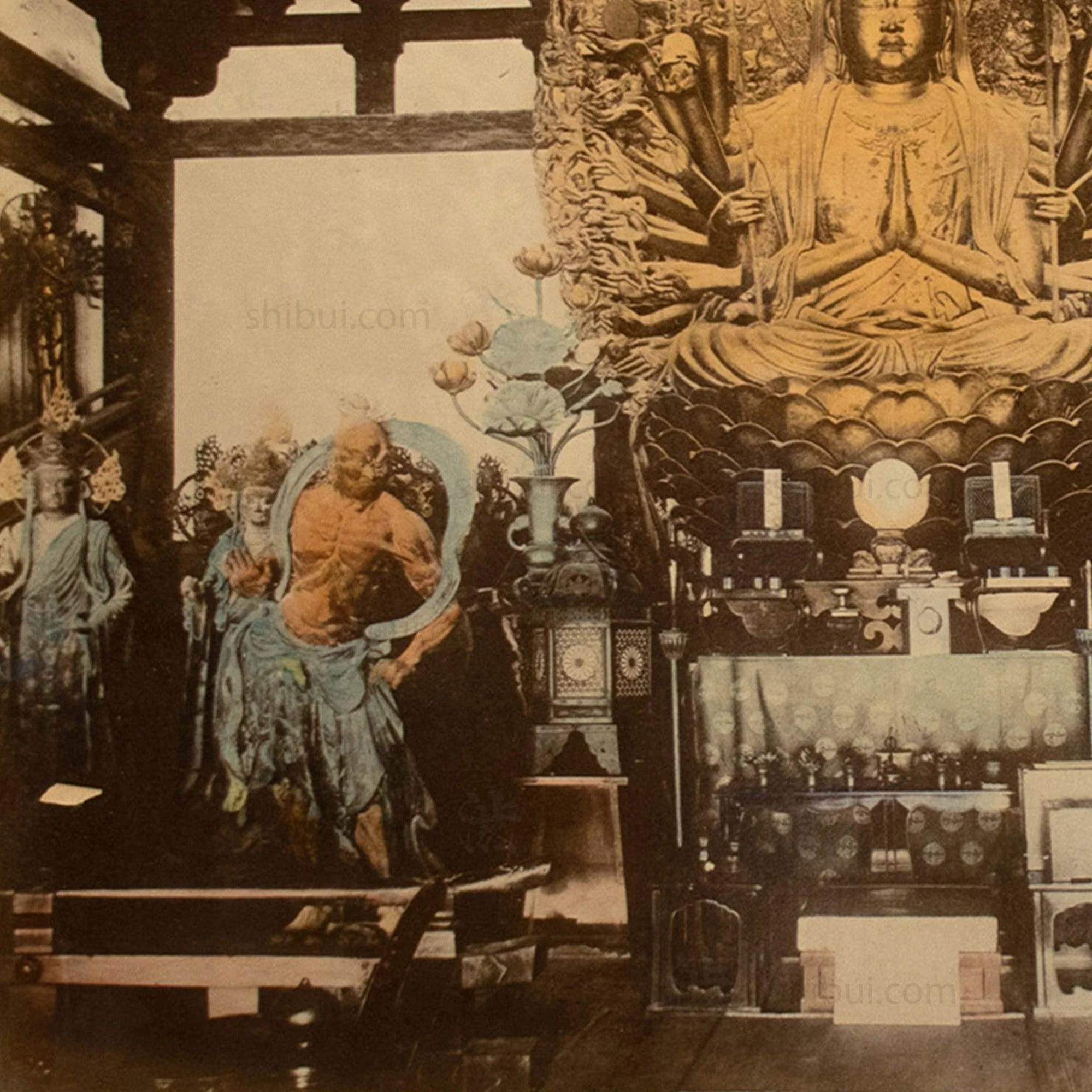 Sanjusangen-do Temple Main Buddha and Guardians | Antique Japanese Hand Tinted Albumen Photo - Image 5