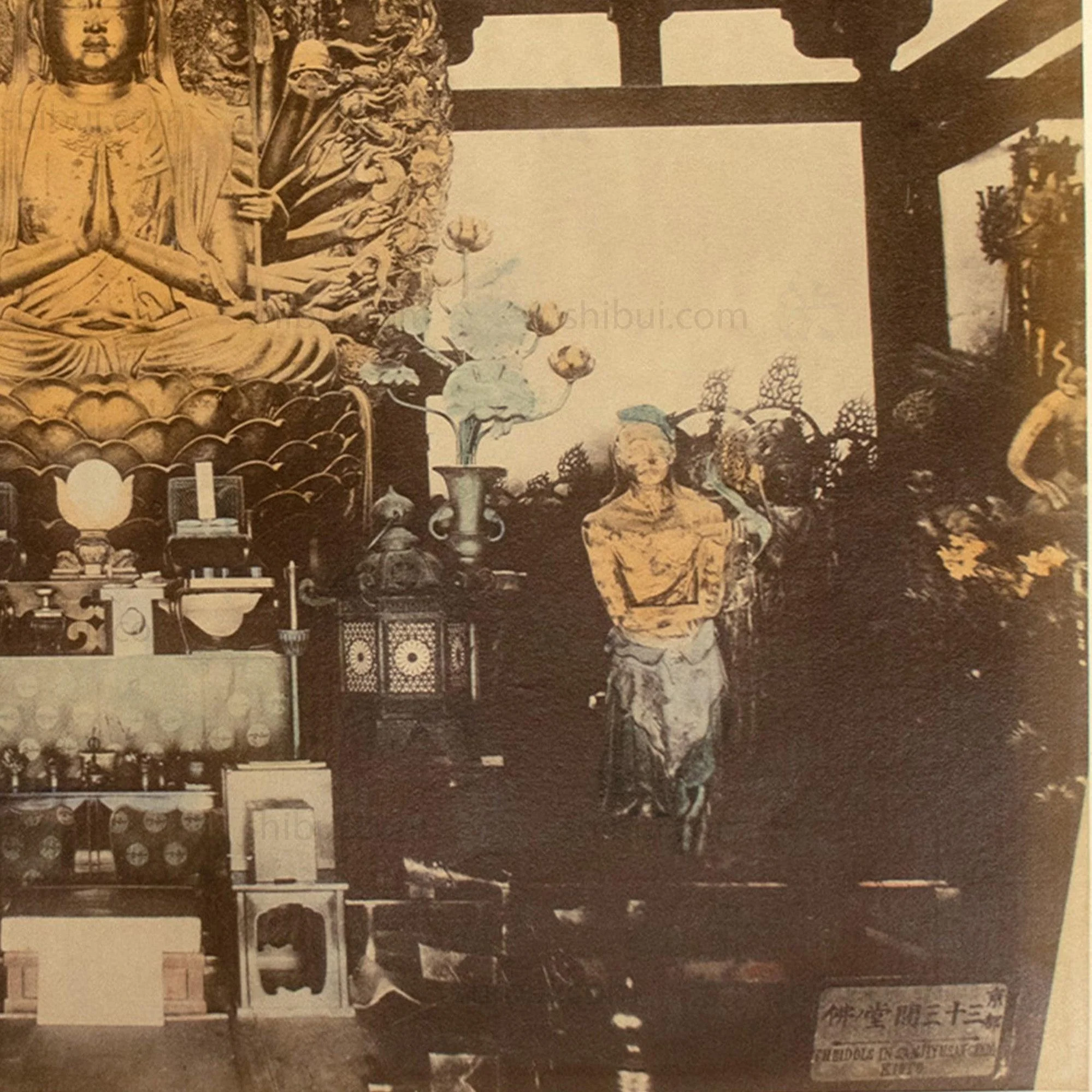 Sanjusangen-do Temple Main Buddha and Guardians | Antique Japanese Hand Tinted Albumen Photo - Image 6