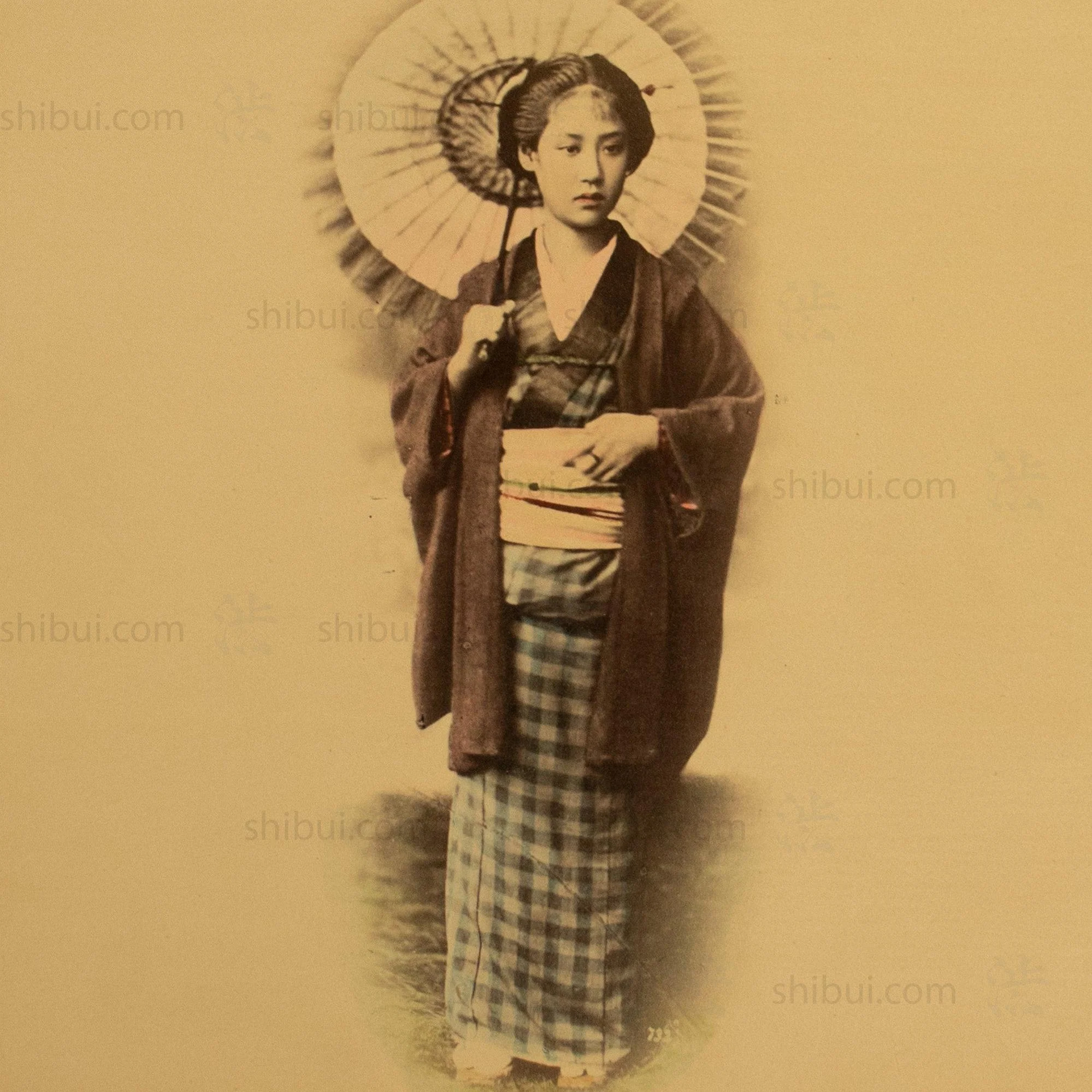 Antique Hand Tinted Albumen Japanese Photography | Woman with Parasol - Image 3