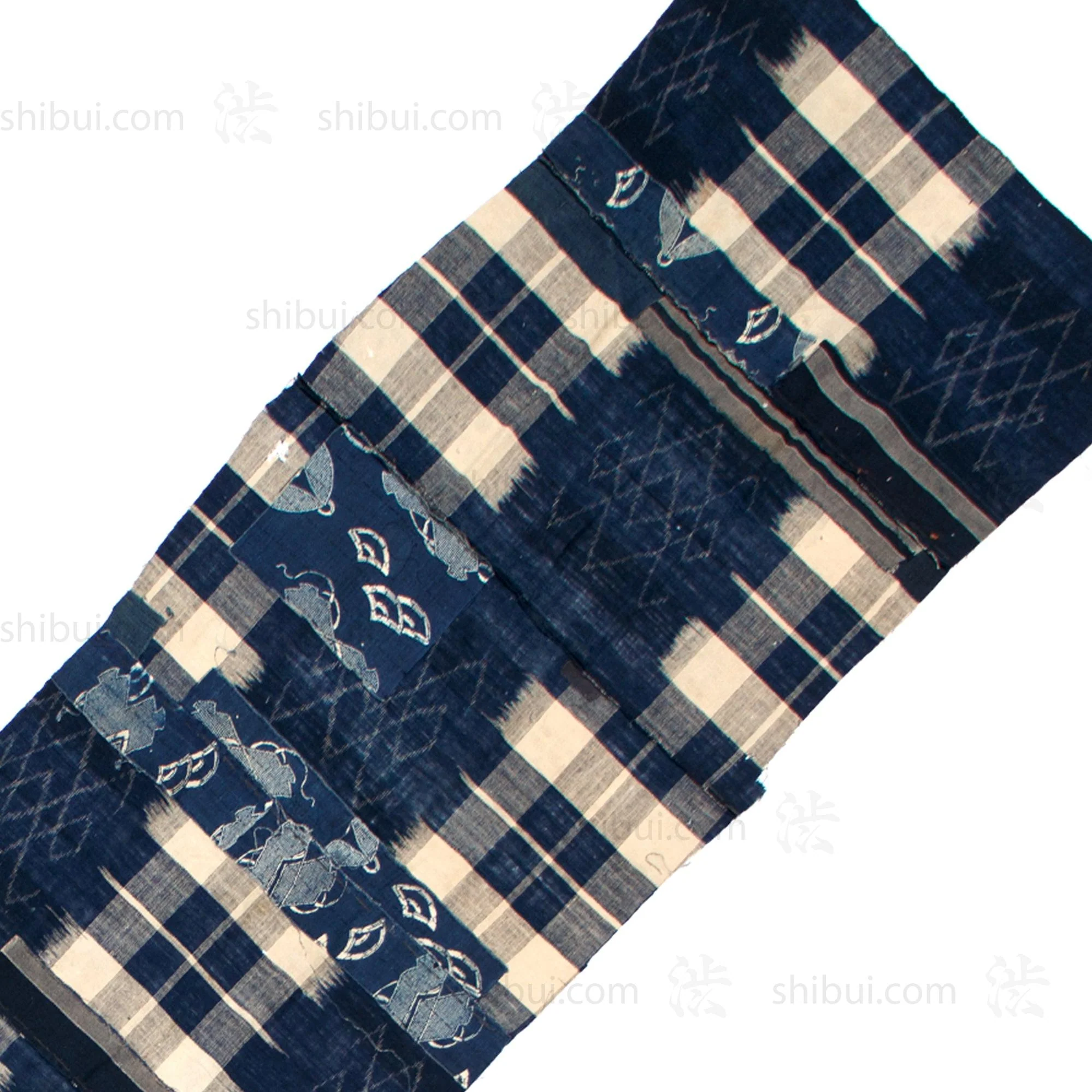 Japanese Indigo Boro Kasuri Cloth with Well Crib Design - Image 4