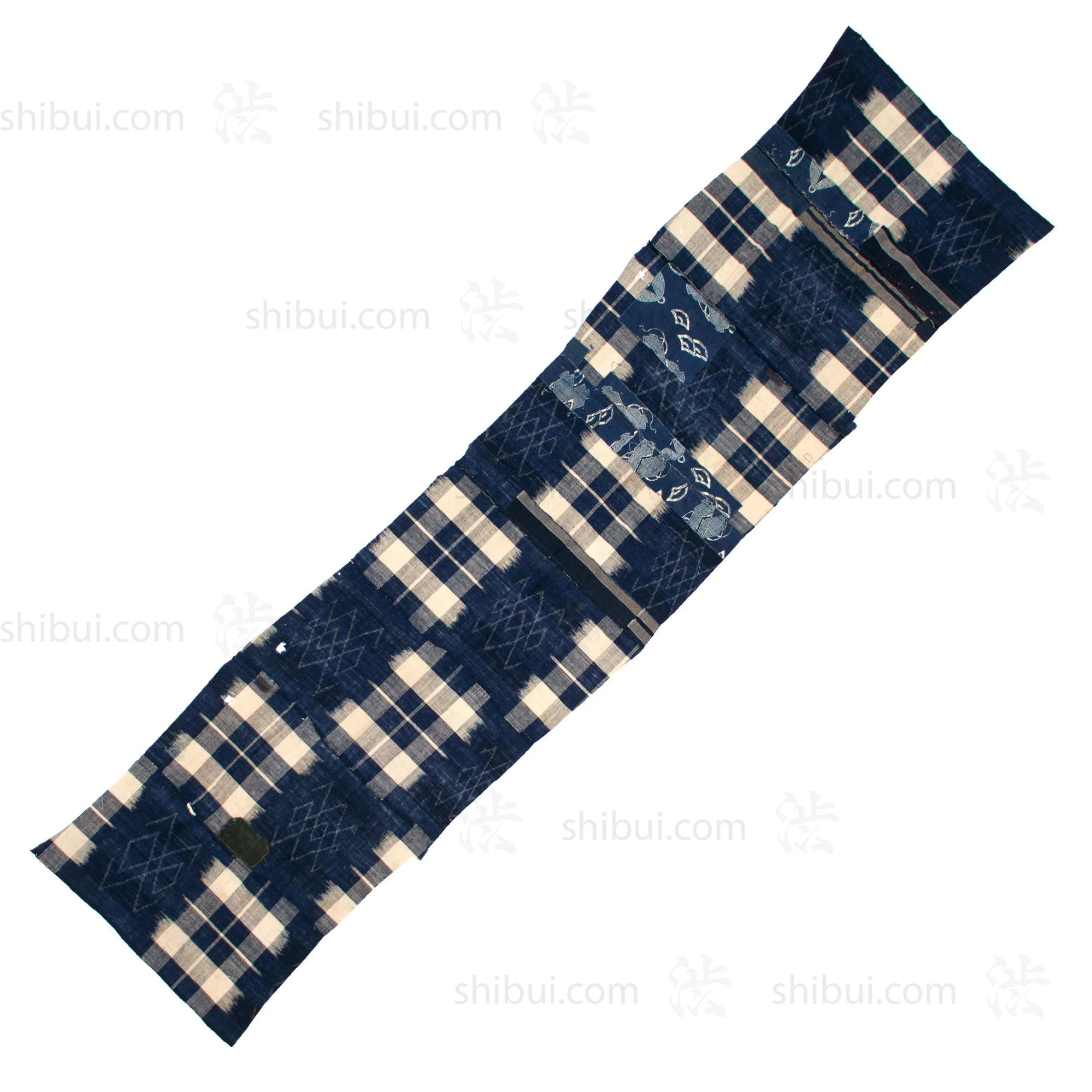 Japanese Indigo Boro Kasuri Cloth with Well Crib Design - Image 5