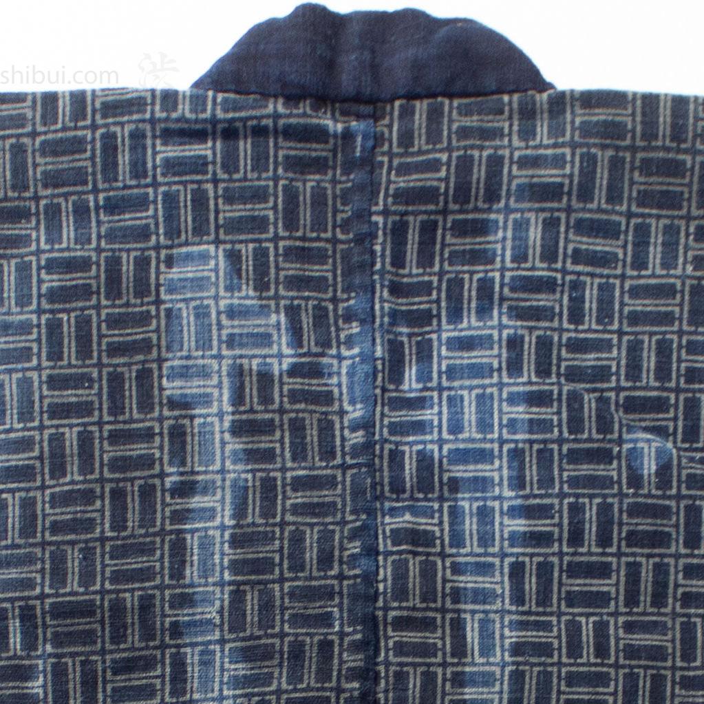 Japanese Indigo Coat with Katazome Brick Motif - Image 2